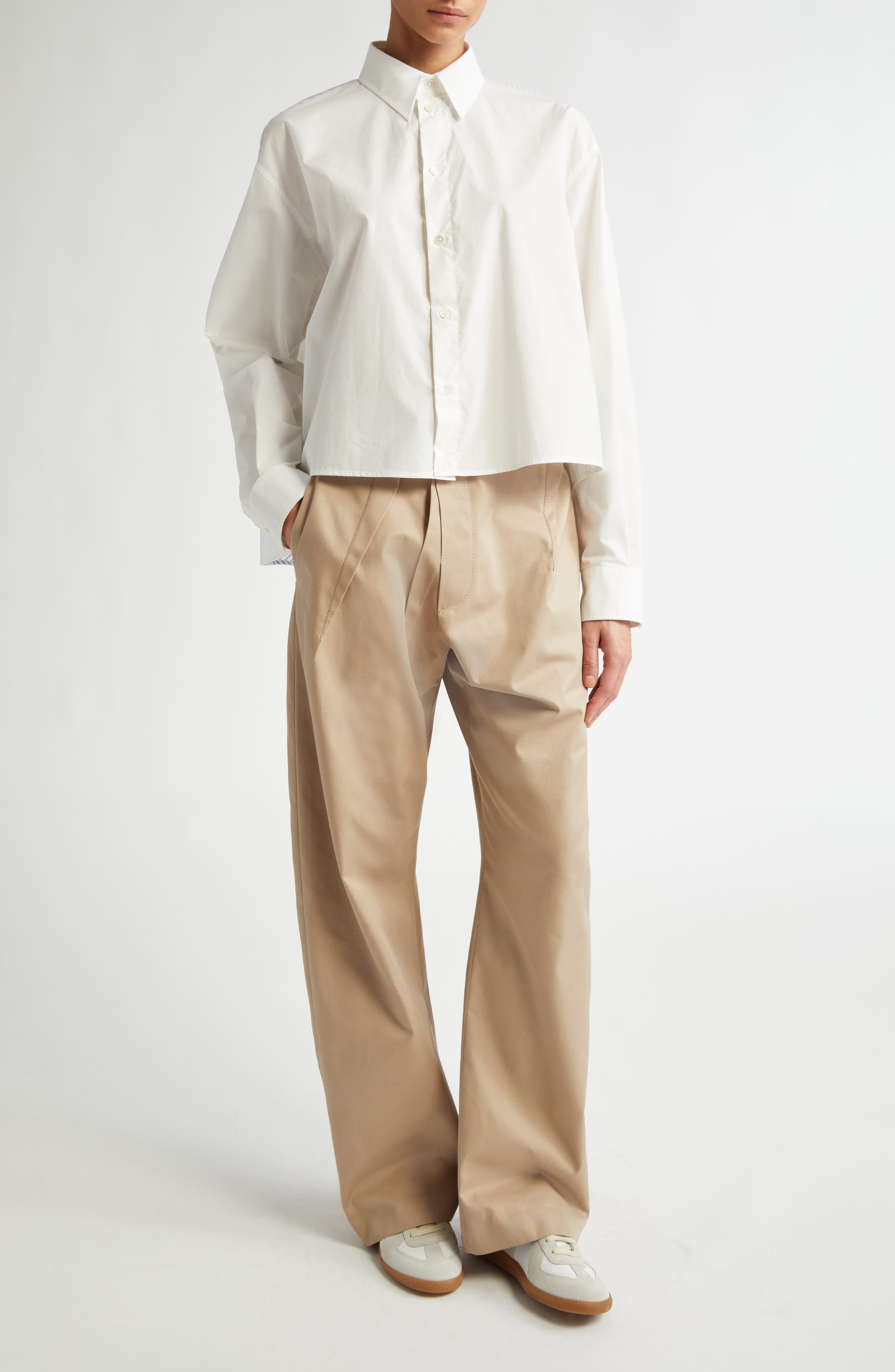 MM6 Maison Margiela Deconstructed Cotton Poplin High-Low Button-Up Shirt in Off White at Nordstrom - 2