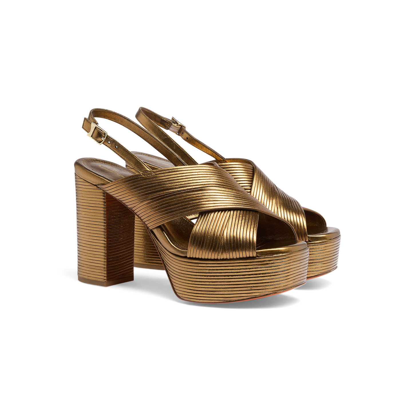 Women's gold leather high-heel sandal - 3