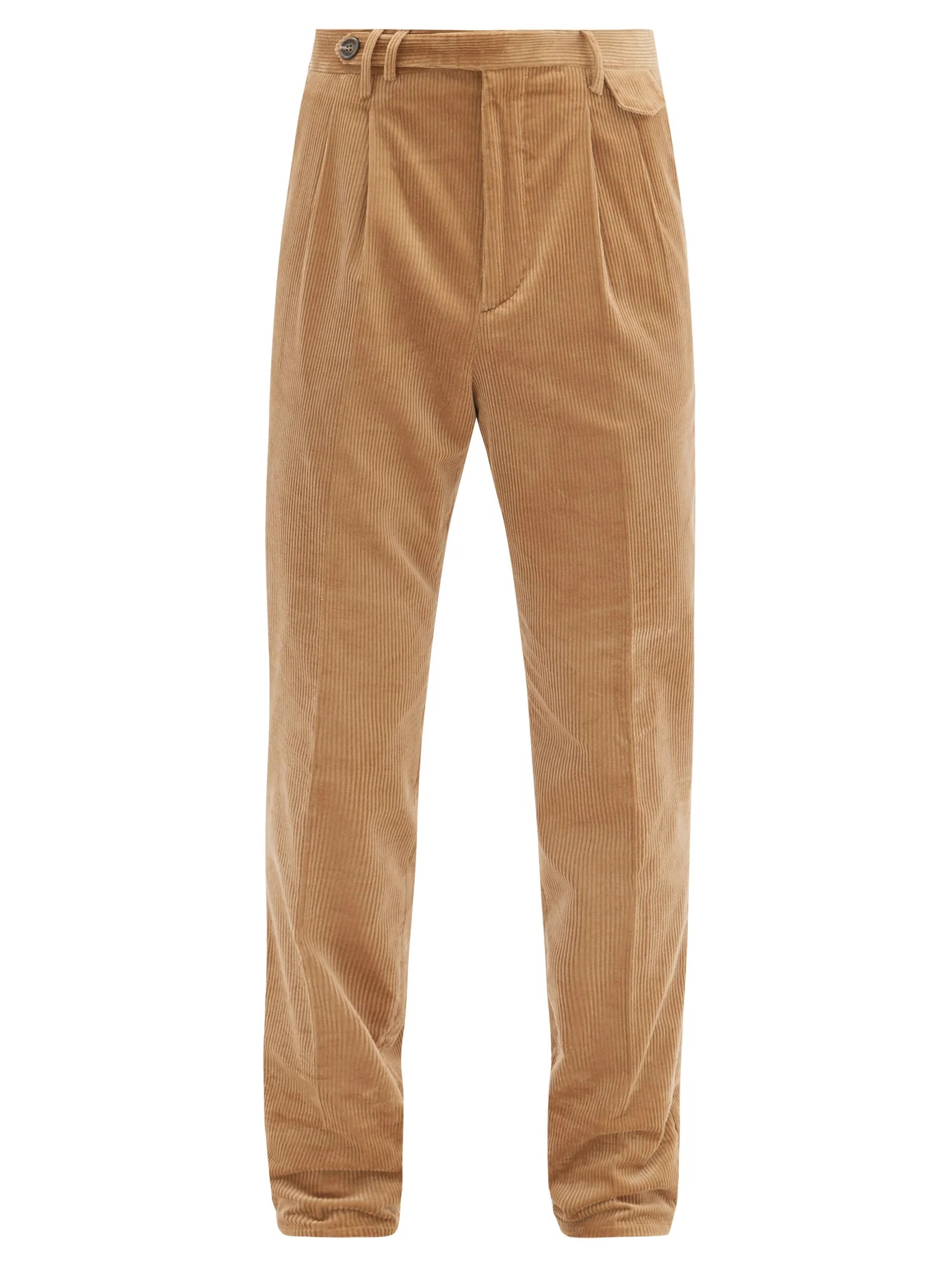 Pleated cotton-corduroy slim-leg trousers - 1