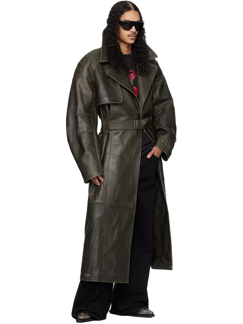 LU'U DAN Khaki Bastard Military Leather Trench Coat outlook