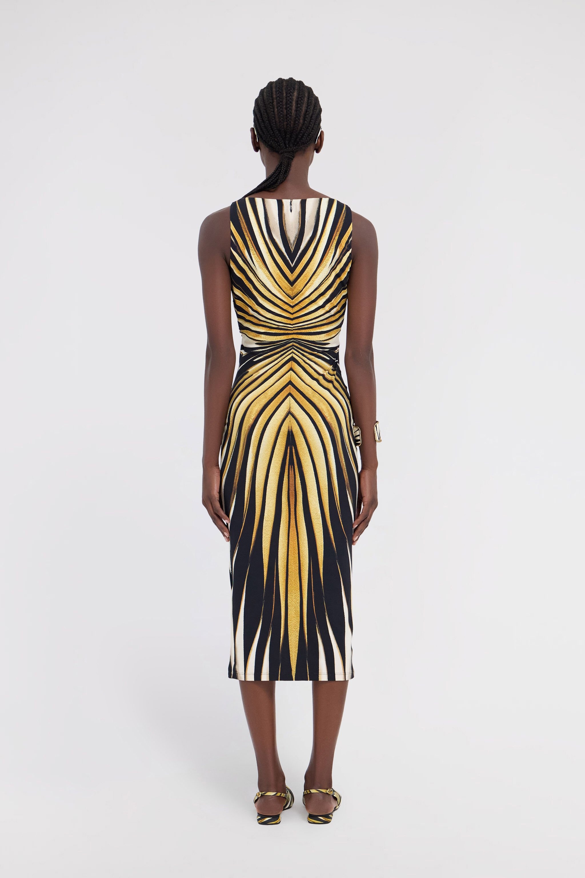 Ray Of Gold Print Dress Midi - 4