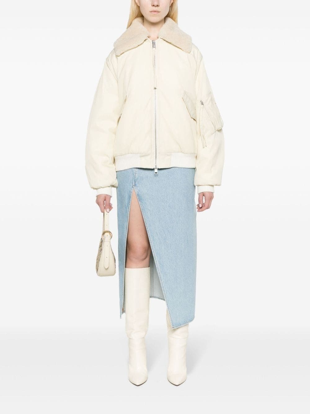 Boxy shearling-collar bomber jacket - 2