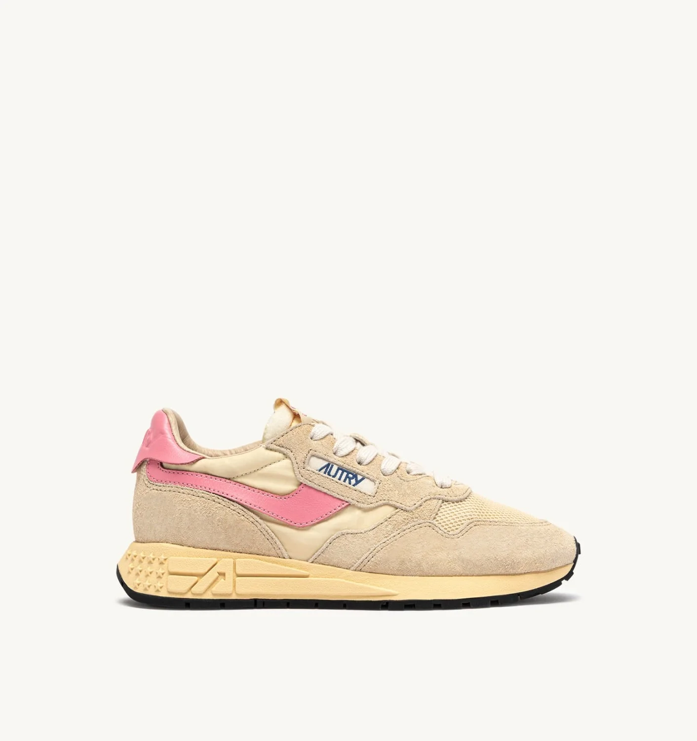 REELWIND LOW SNEAKERS IN ECRU AND GERANIUM PINK NYLON AND SUEDE - 1
