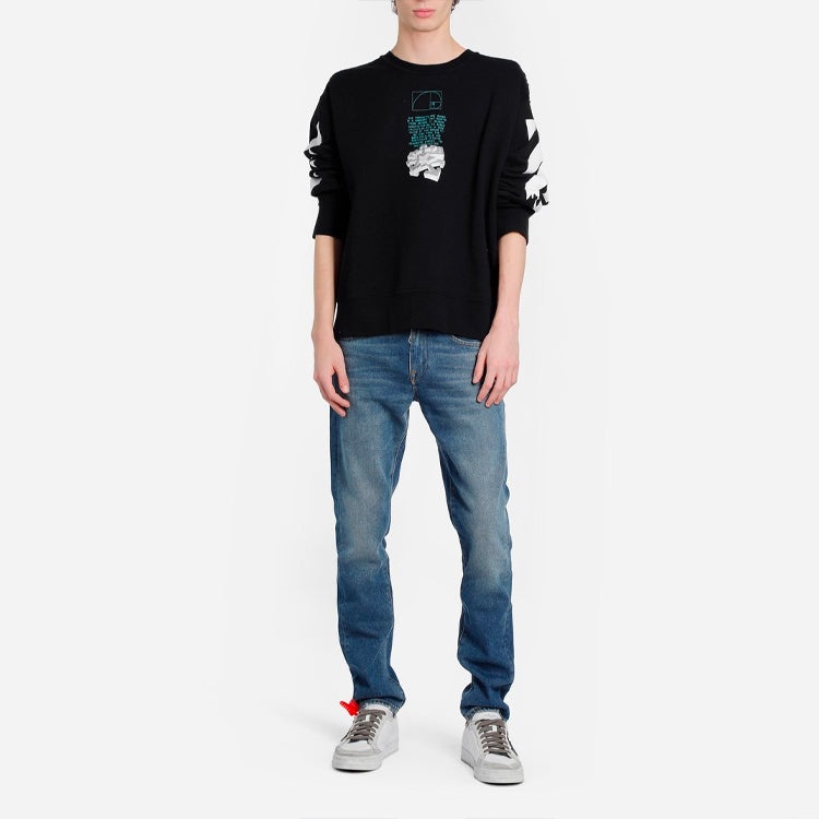 Men's Off-White C/O Virgil Abloh Slogan Arrow Printing Round Neck Black OMBA037R20E300051001 - 5