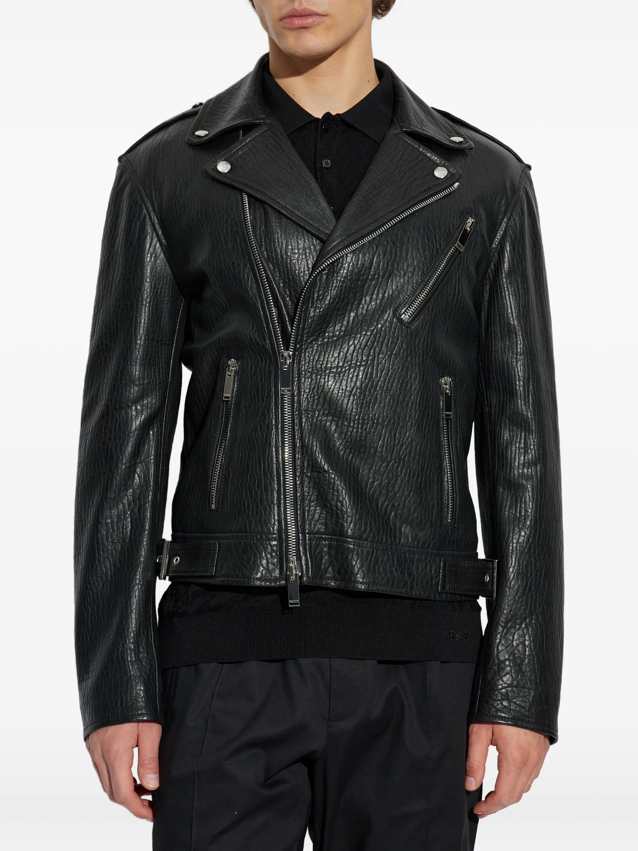 Alexander Mcqueen Textured Leather Biker Jacket - 3