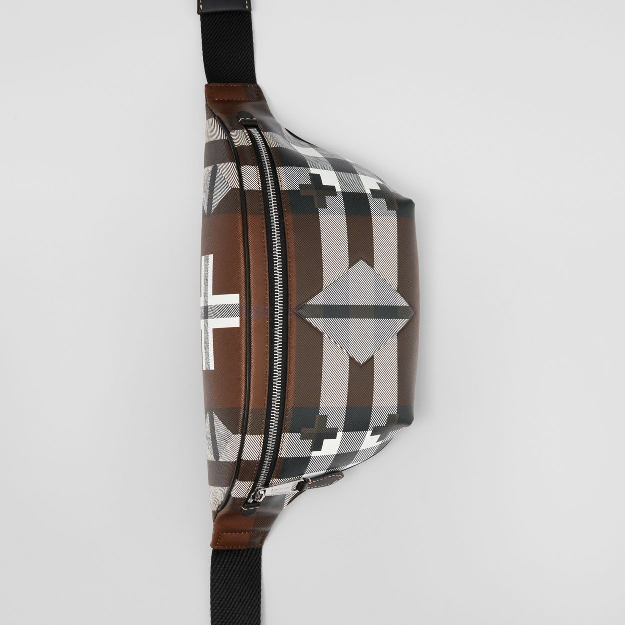 Geometric Check and Leather Bum Bag - 4