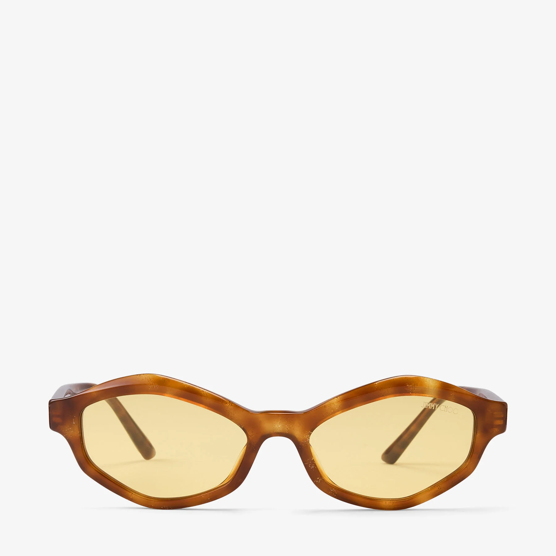 Muse Blonde Glitter Havana Acetate Irregular Sunglasses with Yellow Lenses - 1