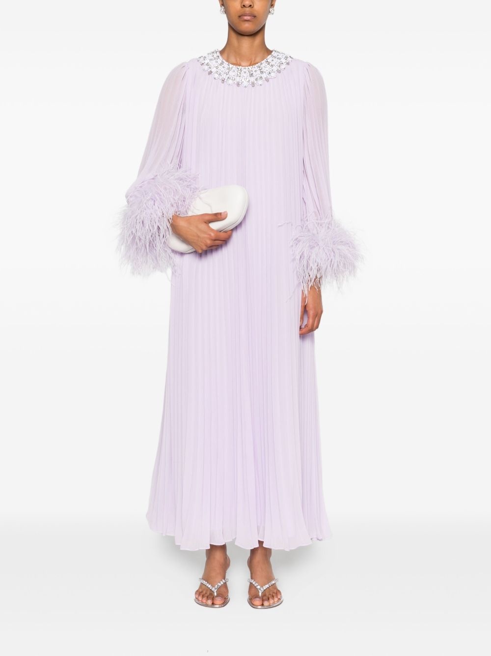chiffon feather-detail dress - 2