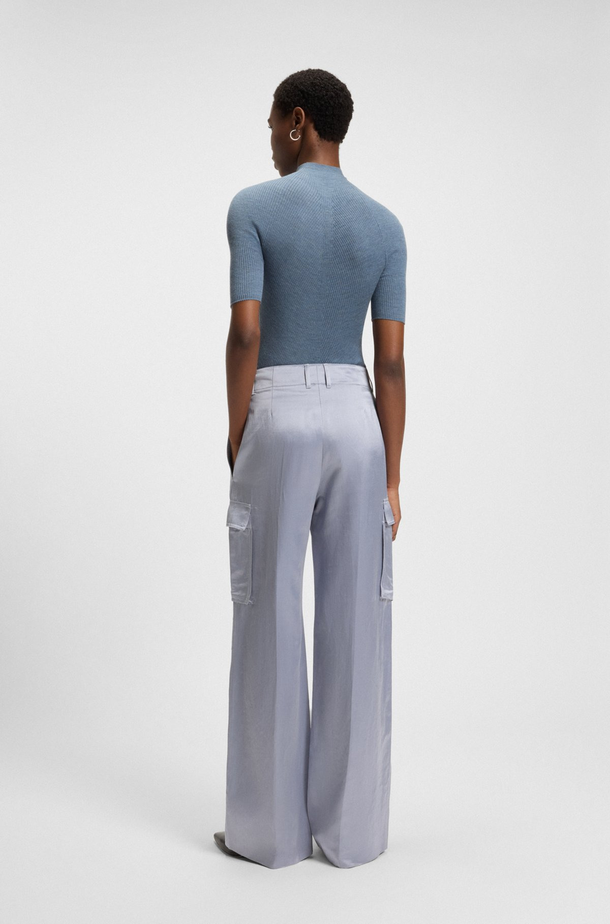 REGULAR-FIT TROUSERS IN SATEEN - 4