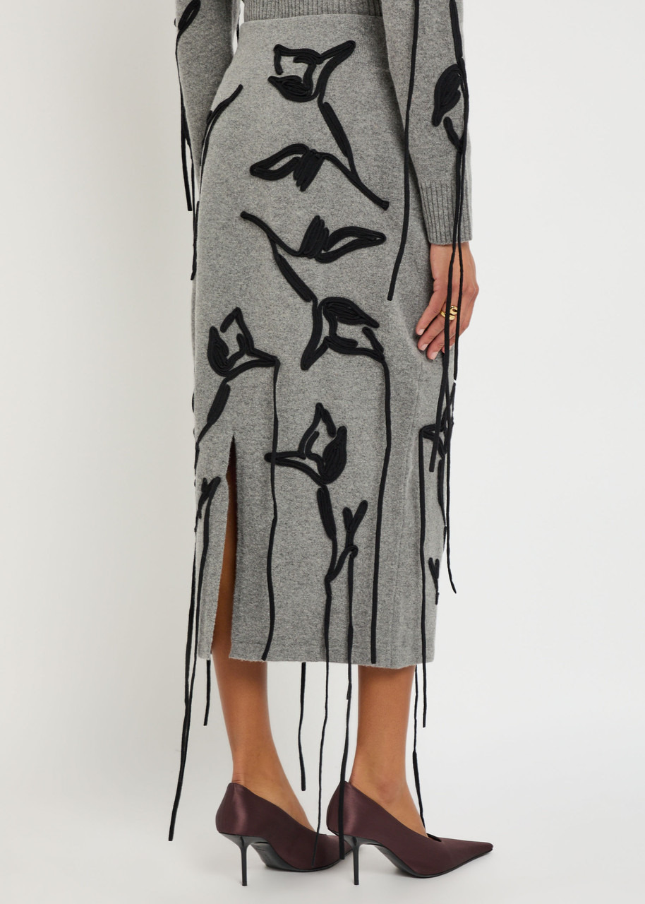 Erdem Floral-appliquéd Merino Wool Midi Skirt - 2