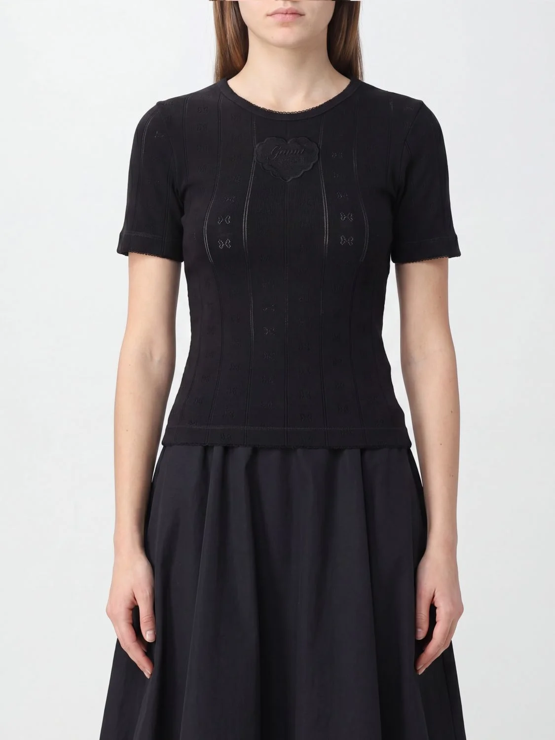 GANNI Short-Sleeved Knit Top in Organic Cotton - 1