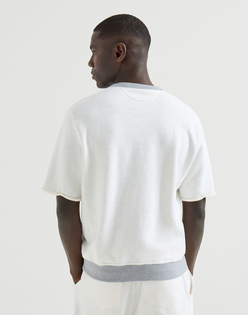 Cotton and linen mélange French terry short sleeve sweatshirt with print 3