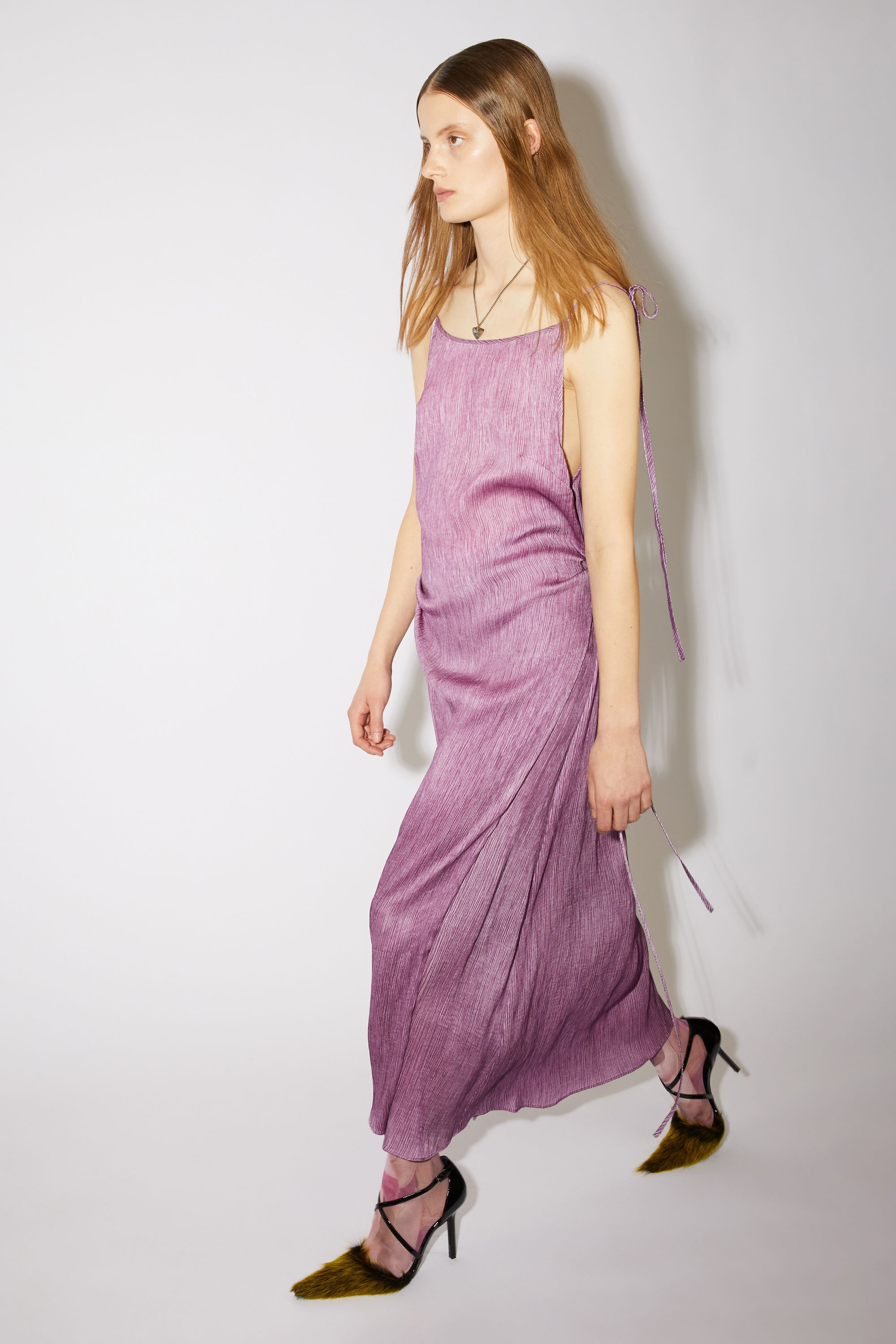 Crinkled silk dress - Violet purple - 4