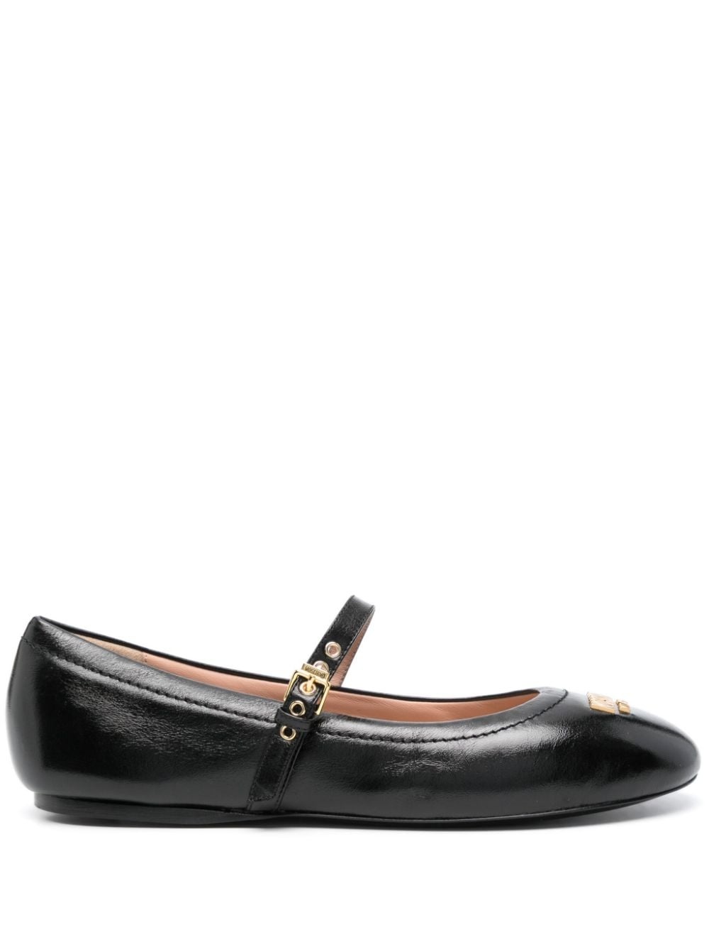 logo-lettering leather ballerina shoes - 1