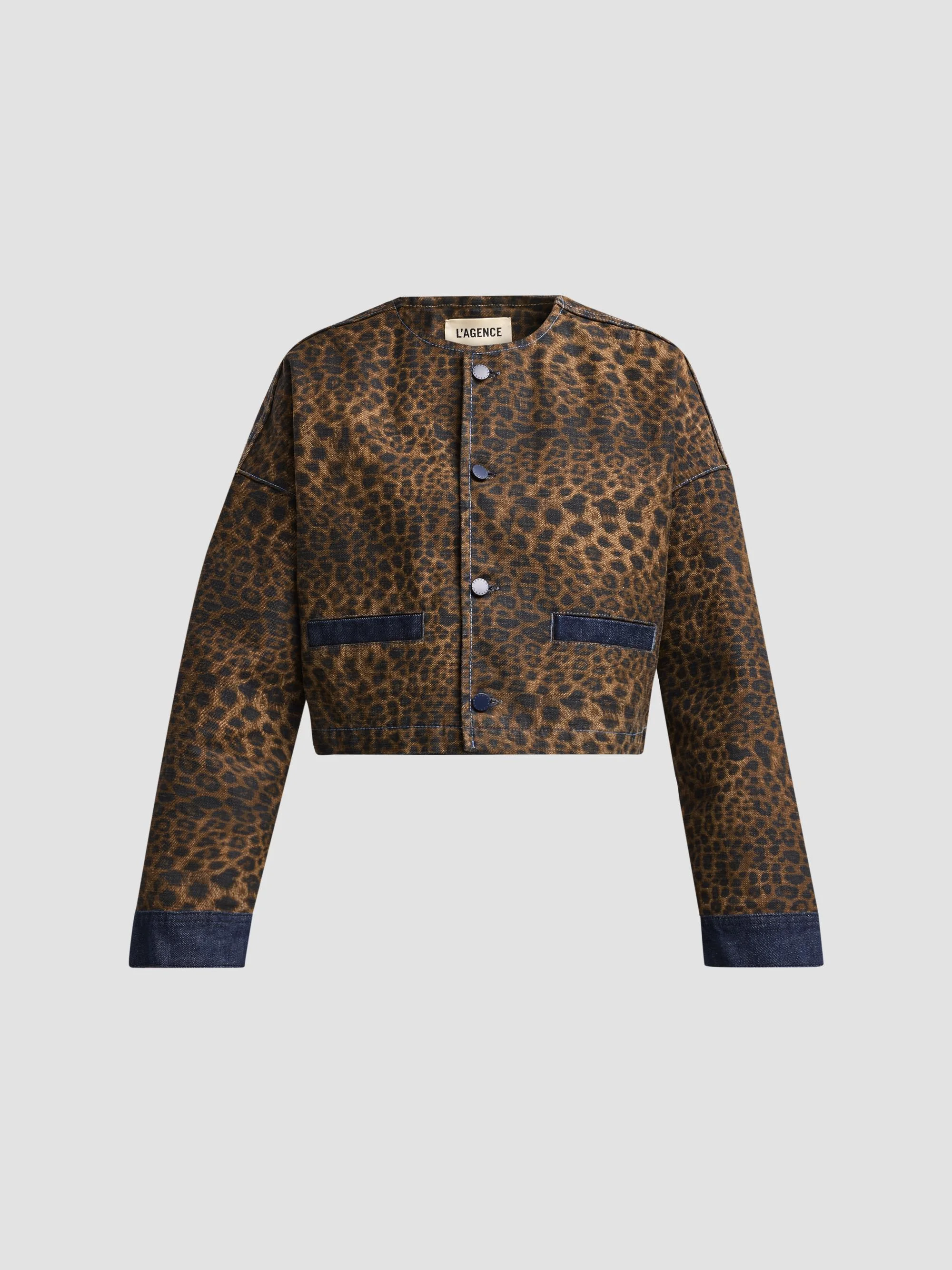Women's Verona Leopard-Print Crop Denim Jacket - Zephyr - 1