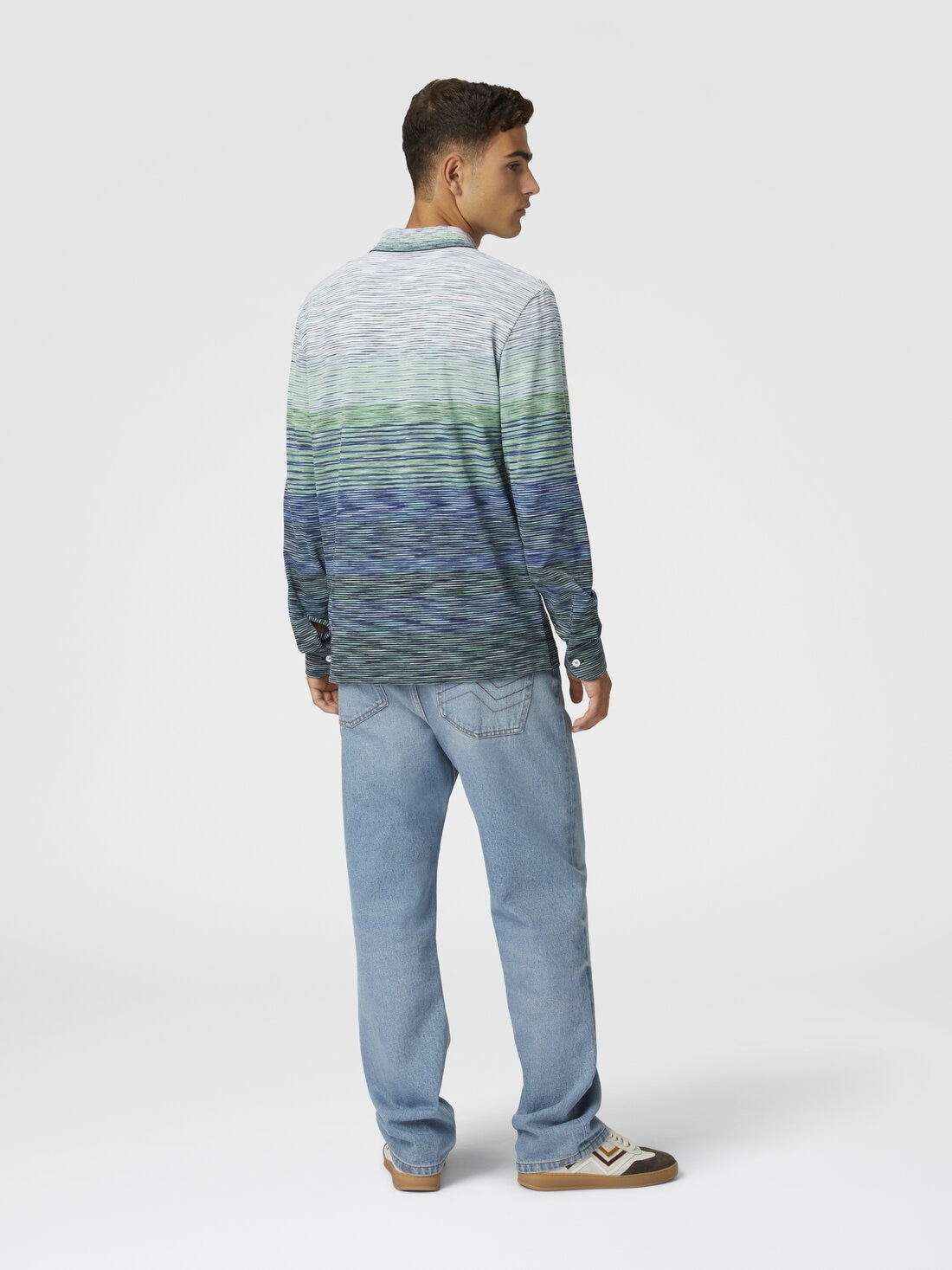 Gradient slub cotton piqué polo shirt with long sleeves - 3