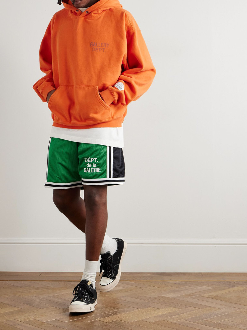 GALLERY DEPT. Miami Court Straight-Leg Logo-Embroidered Striped Mesh Shorts Green outlook