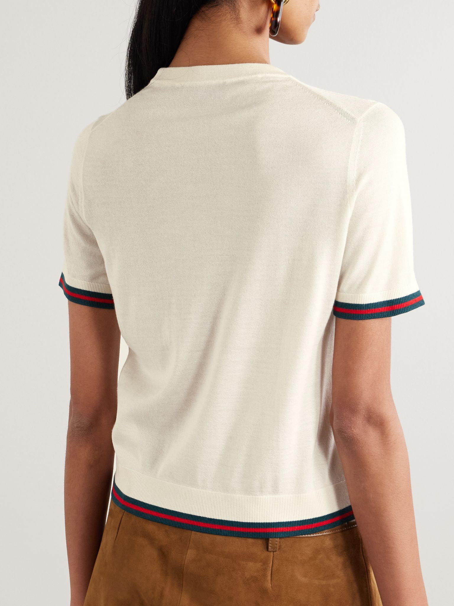 Striped cashmere and silk-blend top White - 3