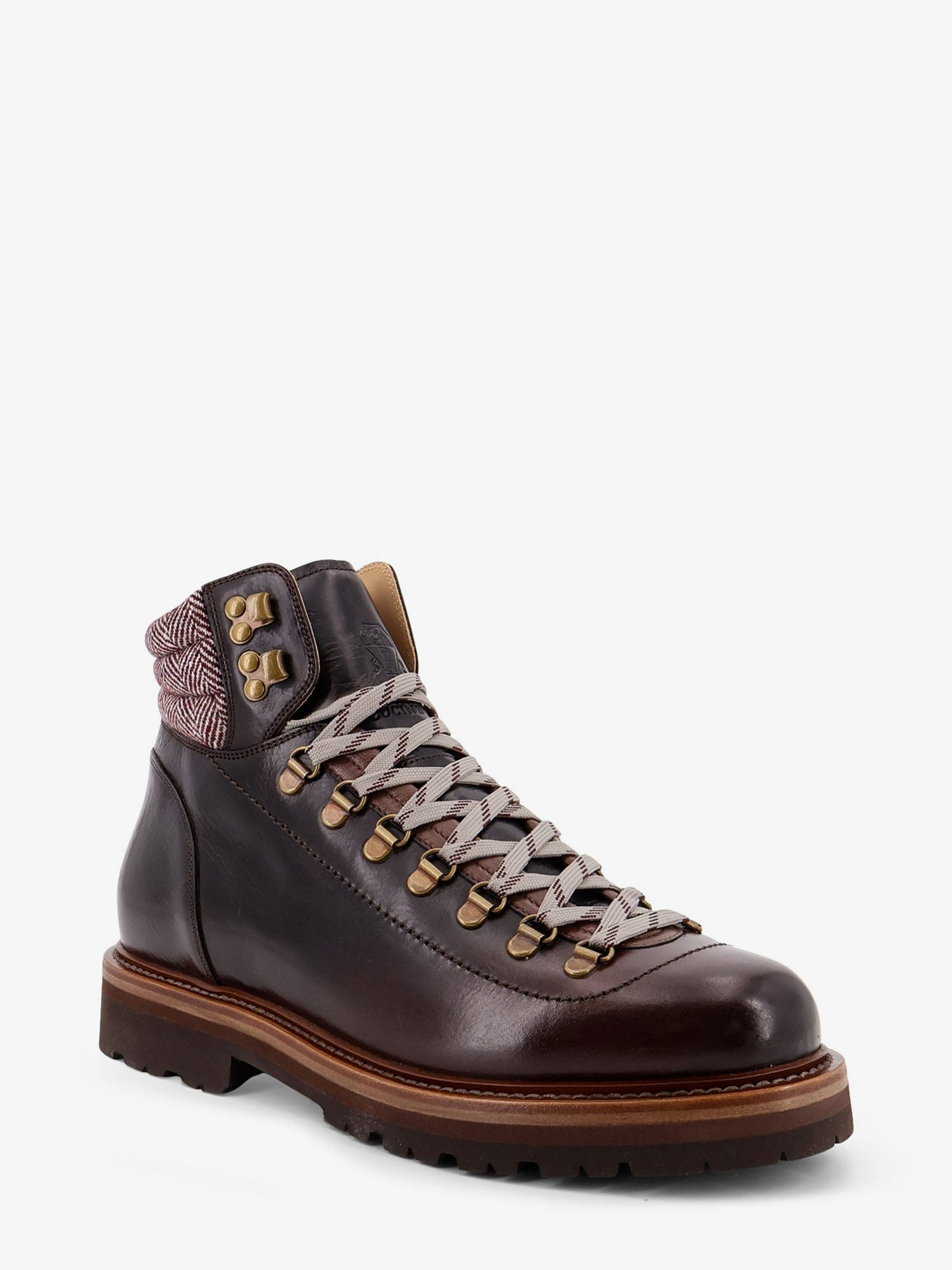 Brunello Cucinelli Mountain Boot Leather Ankle Boots With Wool And Cashmere Insert - 2