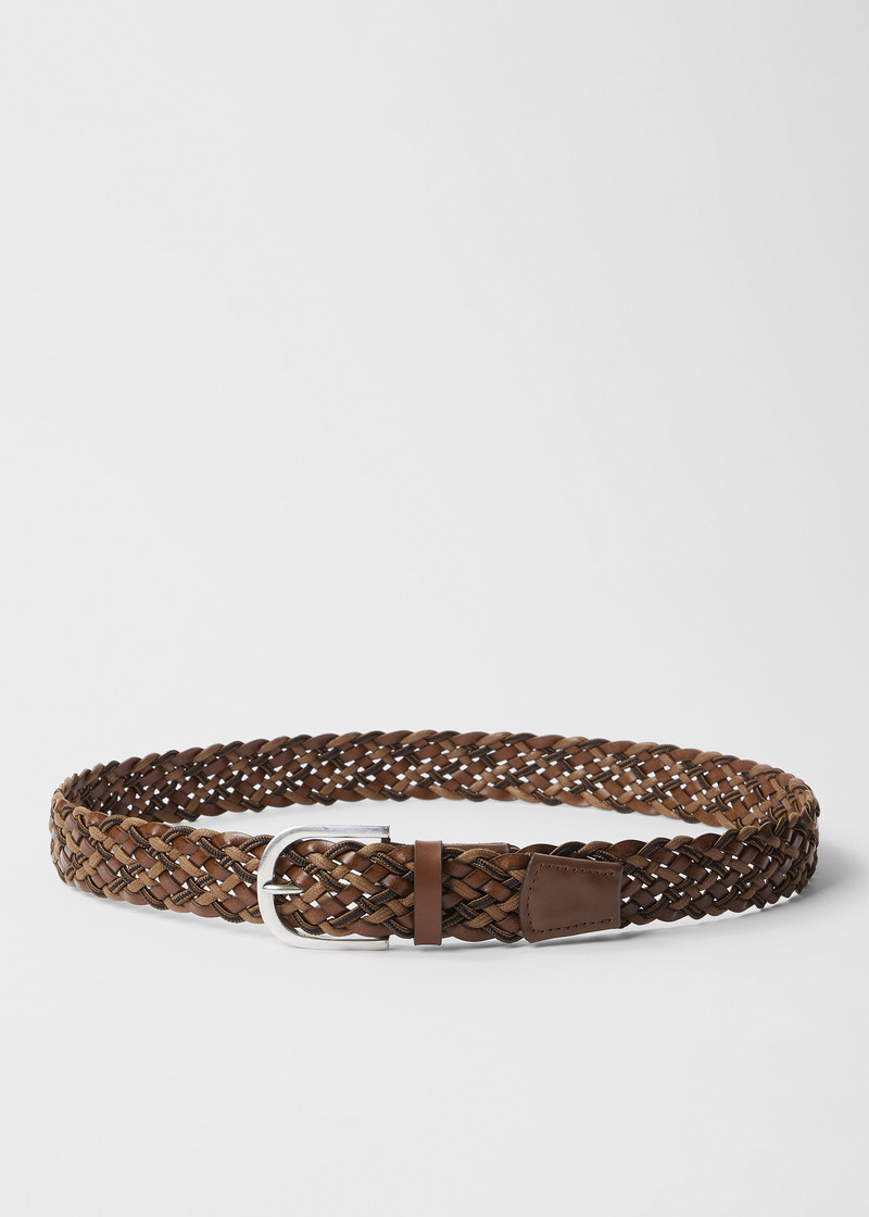 Paul Smith Dark Brown Leather Mixed Weave Belt outlook