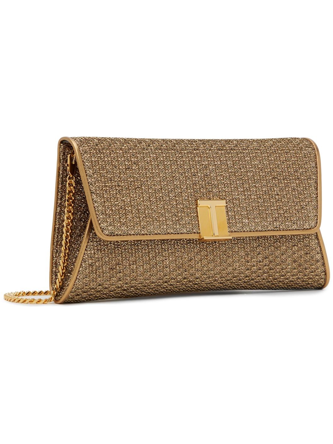 Gold Textured Fabric Nobile Clutch - 2