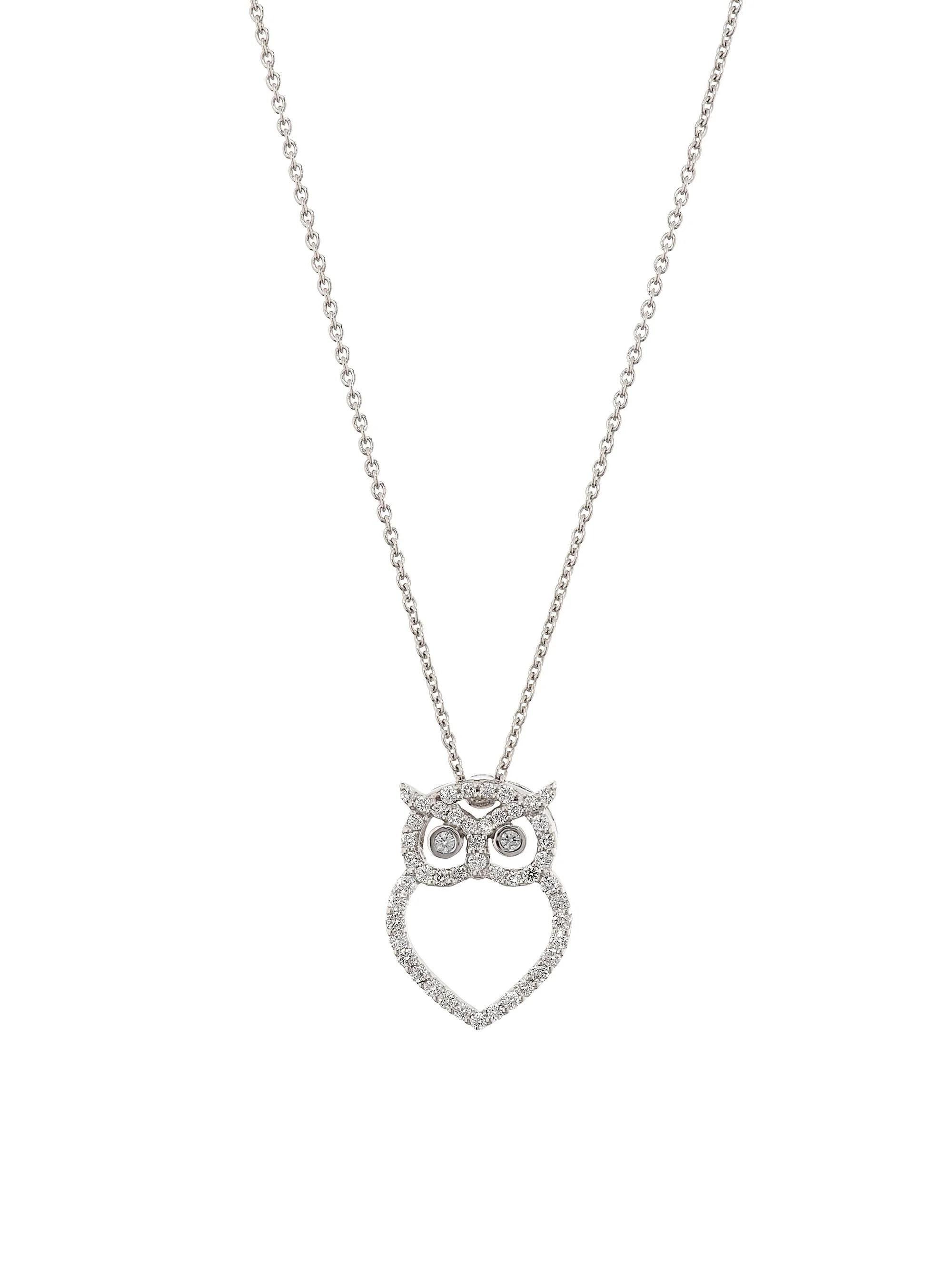 Women's Tiny Treasures 18K White Gold & 0.21 TCW Diamond Owl Pendant Necklace - White Gold - 1