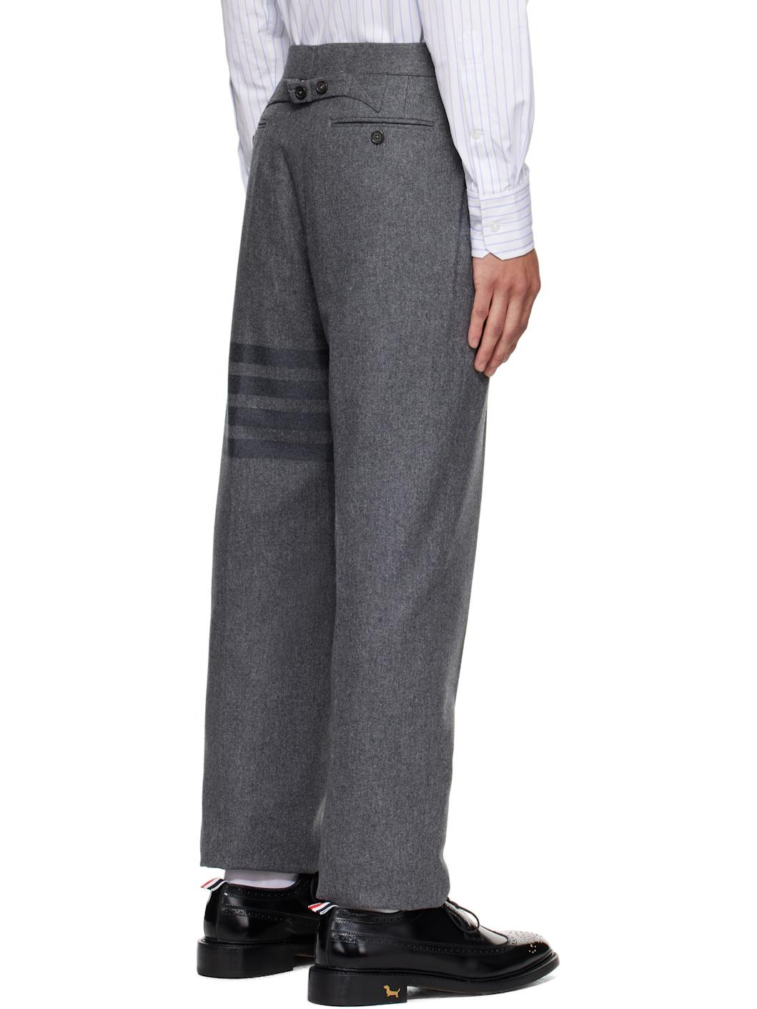 Gray Plain Weave 4-Bar Trousers - 3
