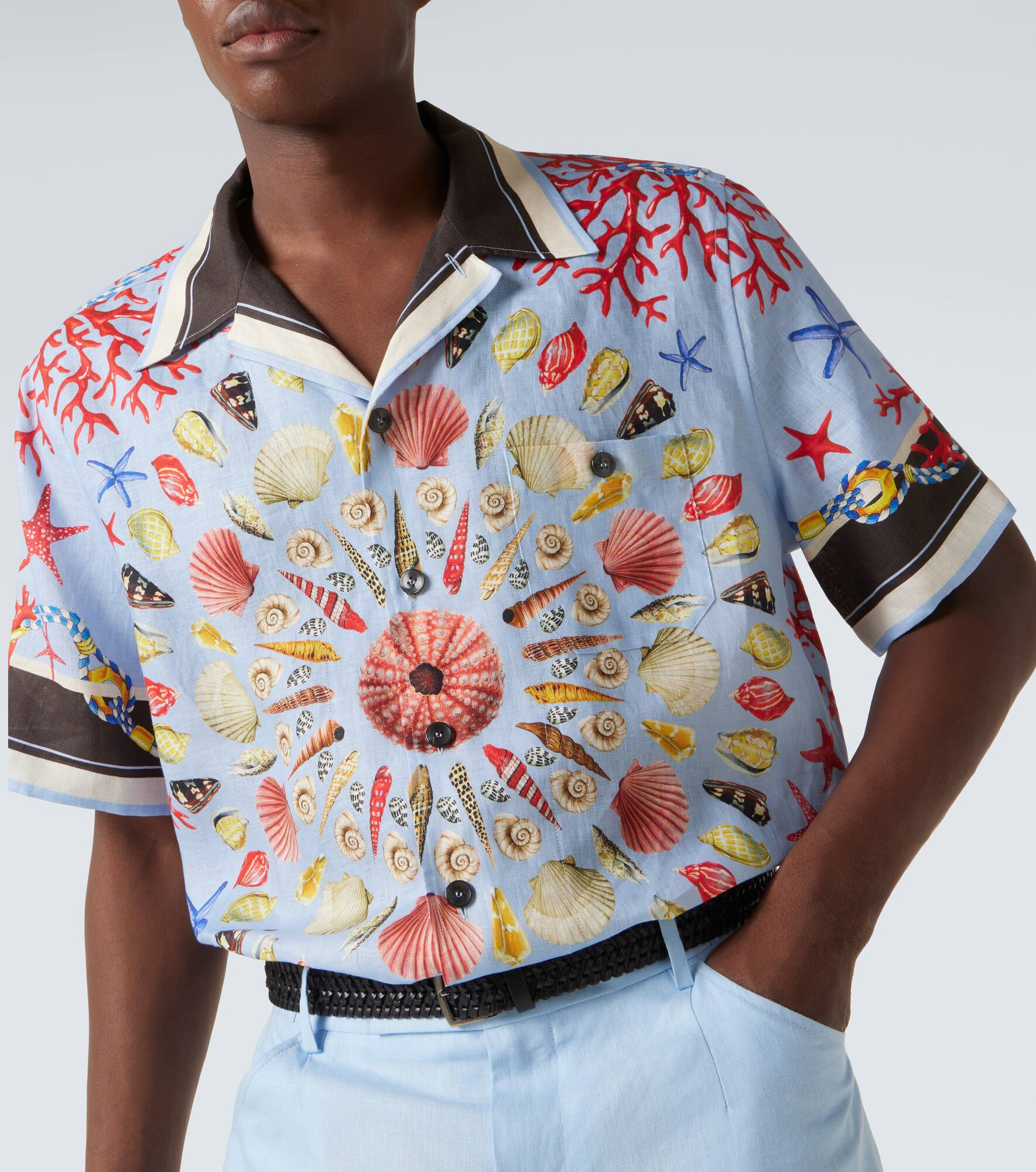 Printed linen canvas bowling shirt - 5