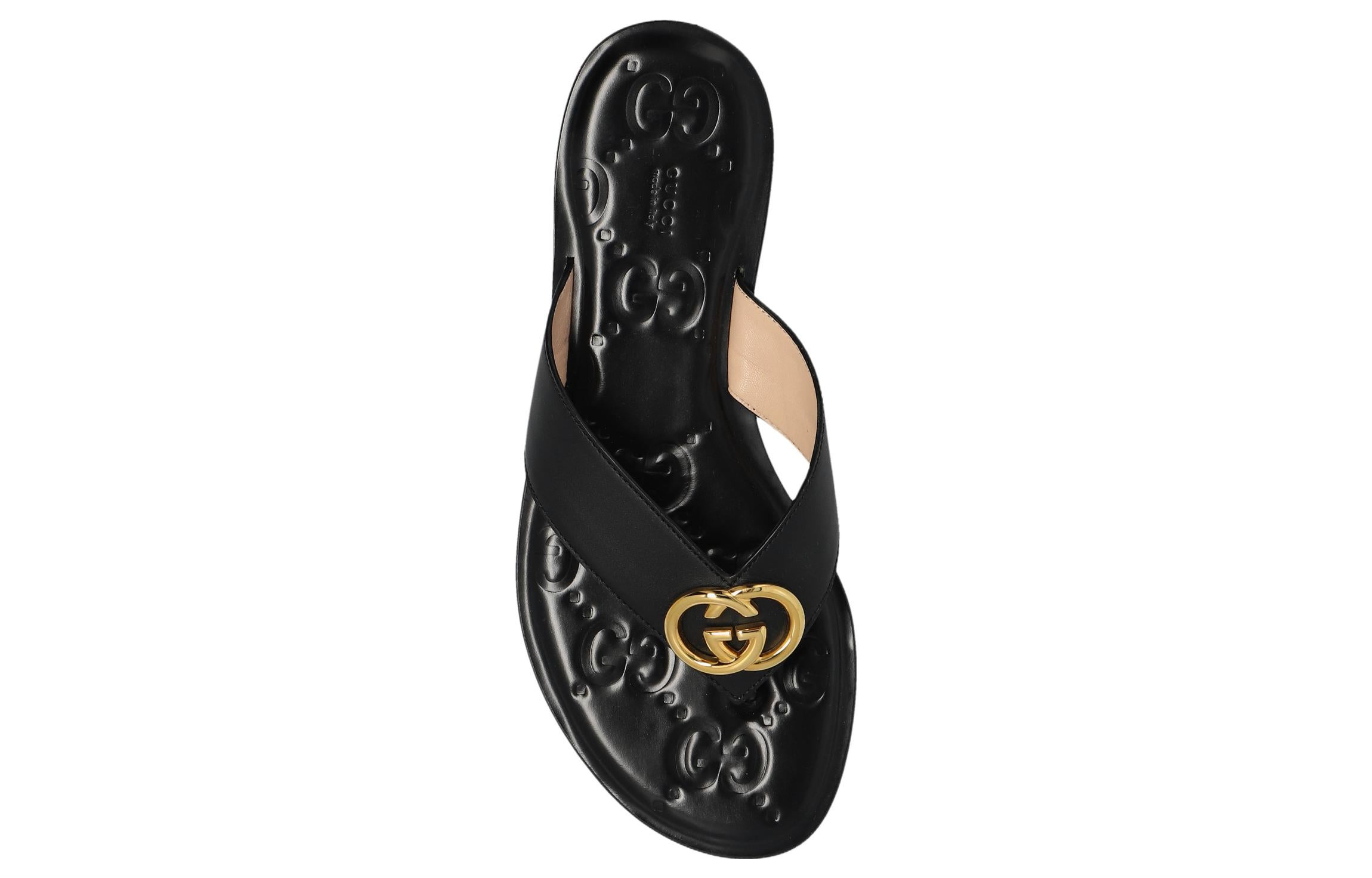(WMNS) Gucci Interlocking G thong sandal 'Black Leather' 695207-A3N00-1000 - 4