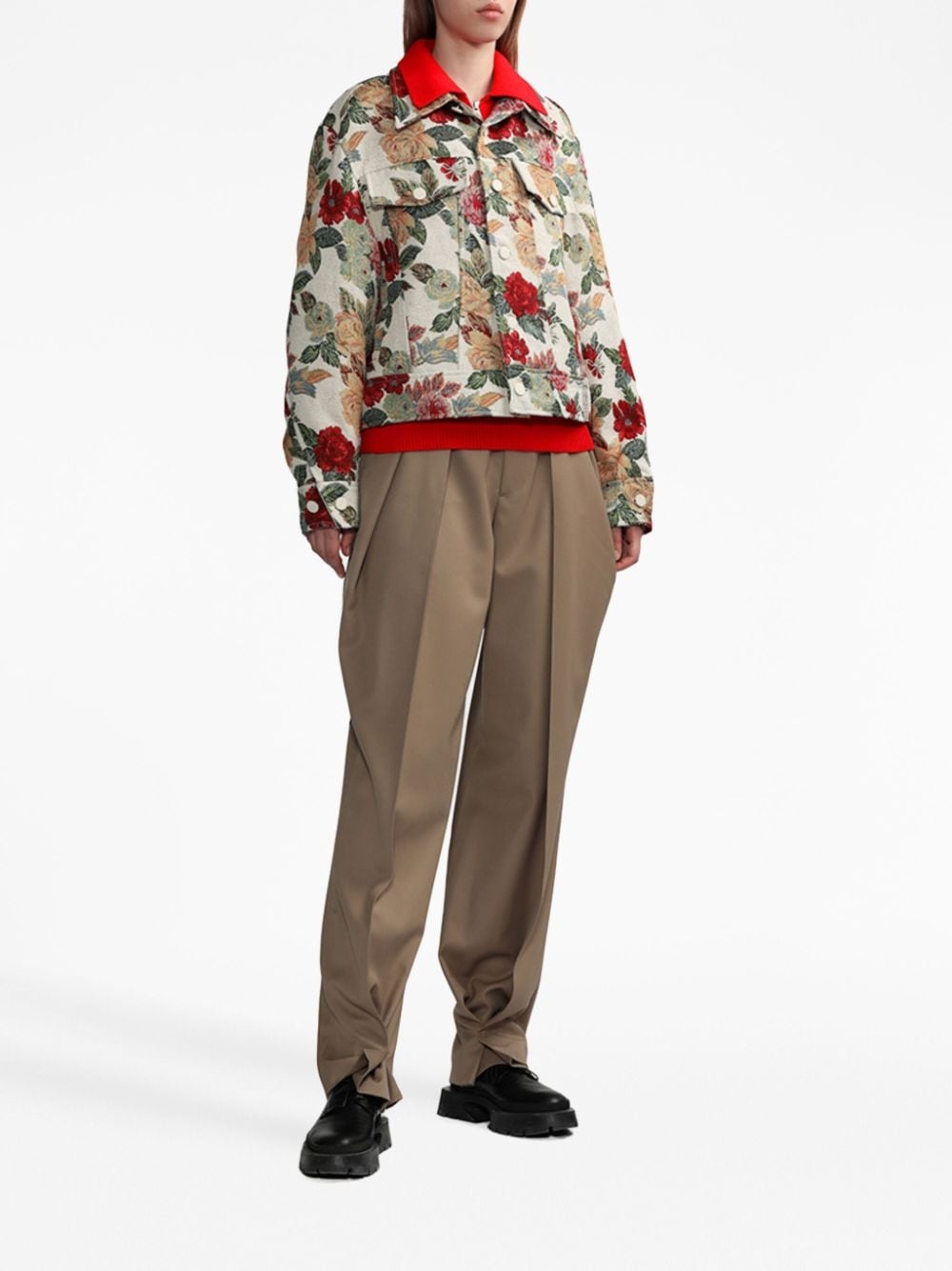 embroidered-floral shirt jacket - 2