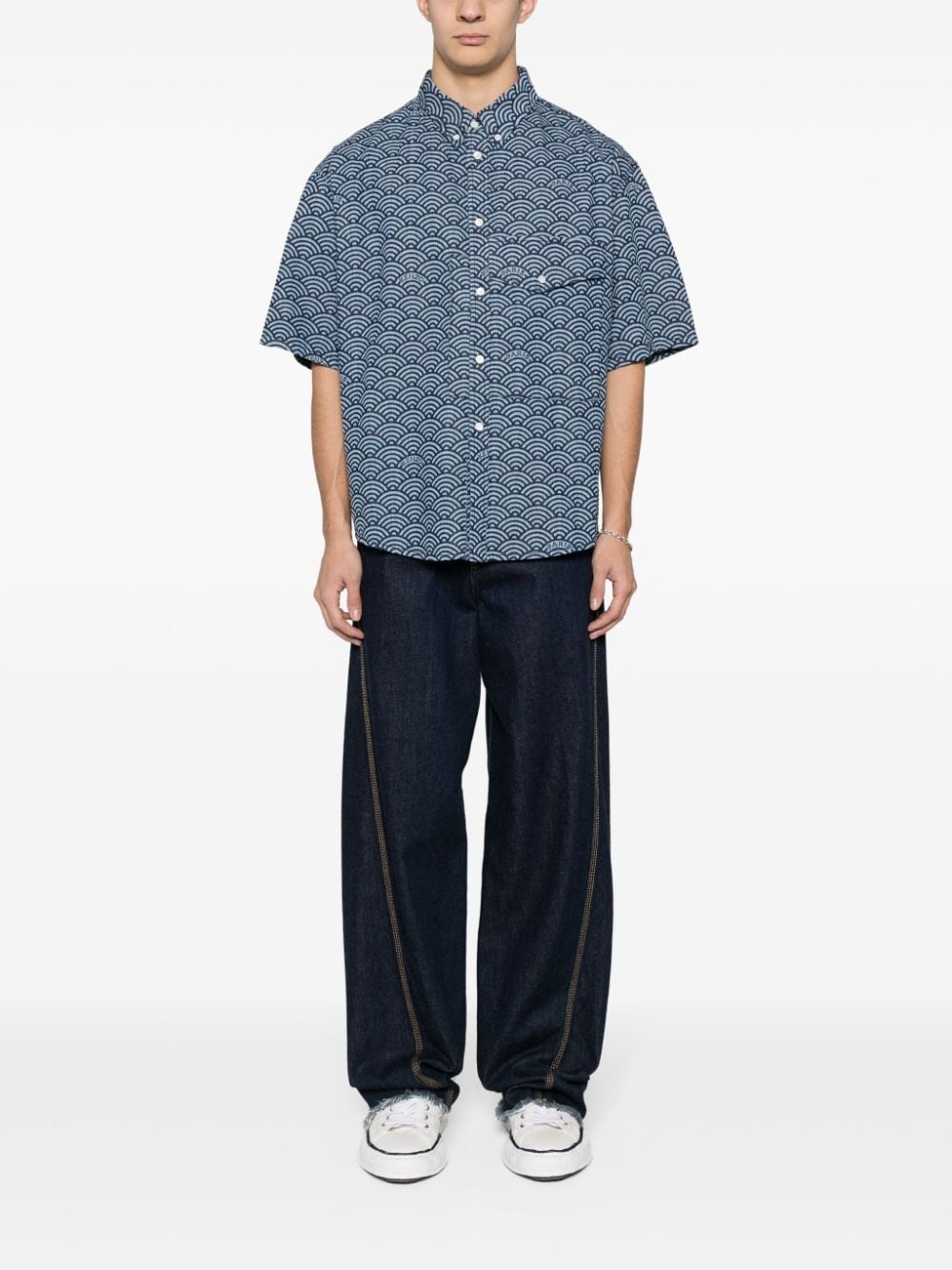 Seigaiha-print denim skirt - 2