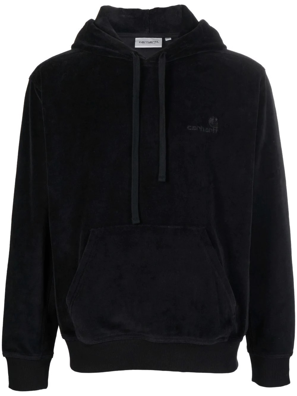 logo-embroidered velvet hoodie - 1