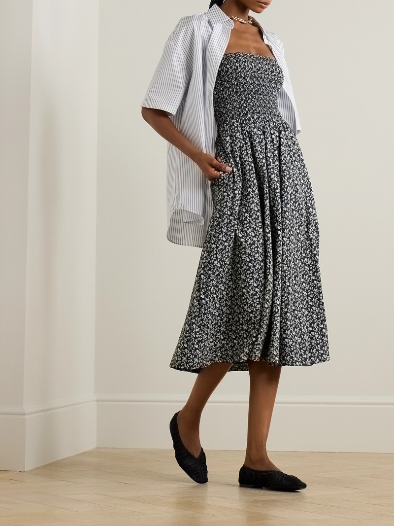 VERONICA BEARD Cornelia Strapless Smocked Floral-print Cotton Midi Dress outlook