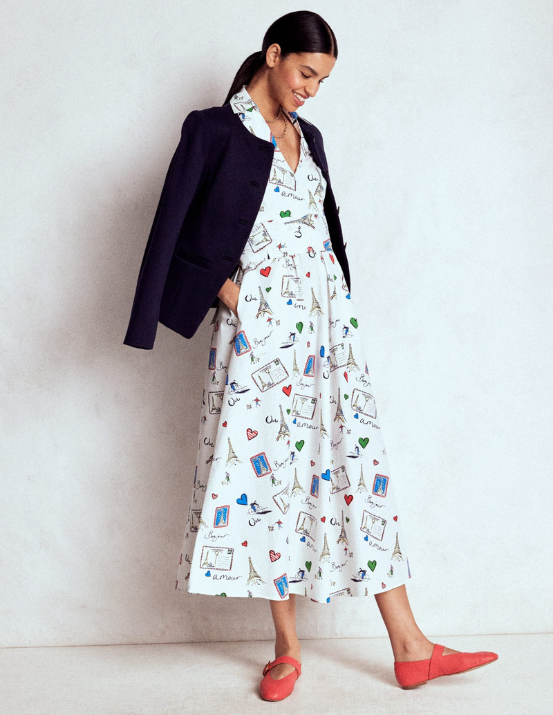 Julia Cotton Wrap Midi Dress-Ivory, Postcard From Paris 8