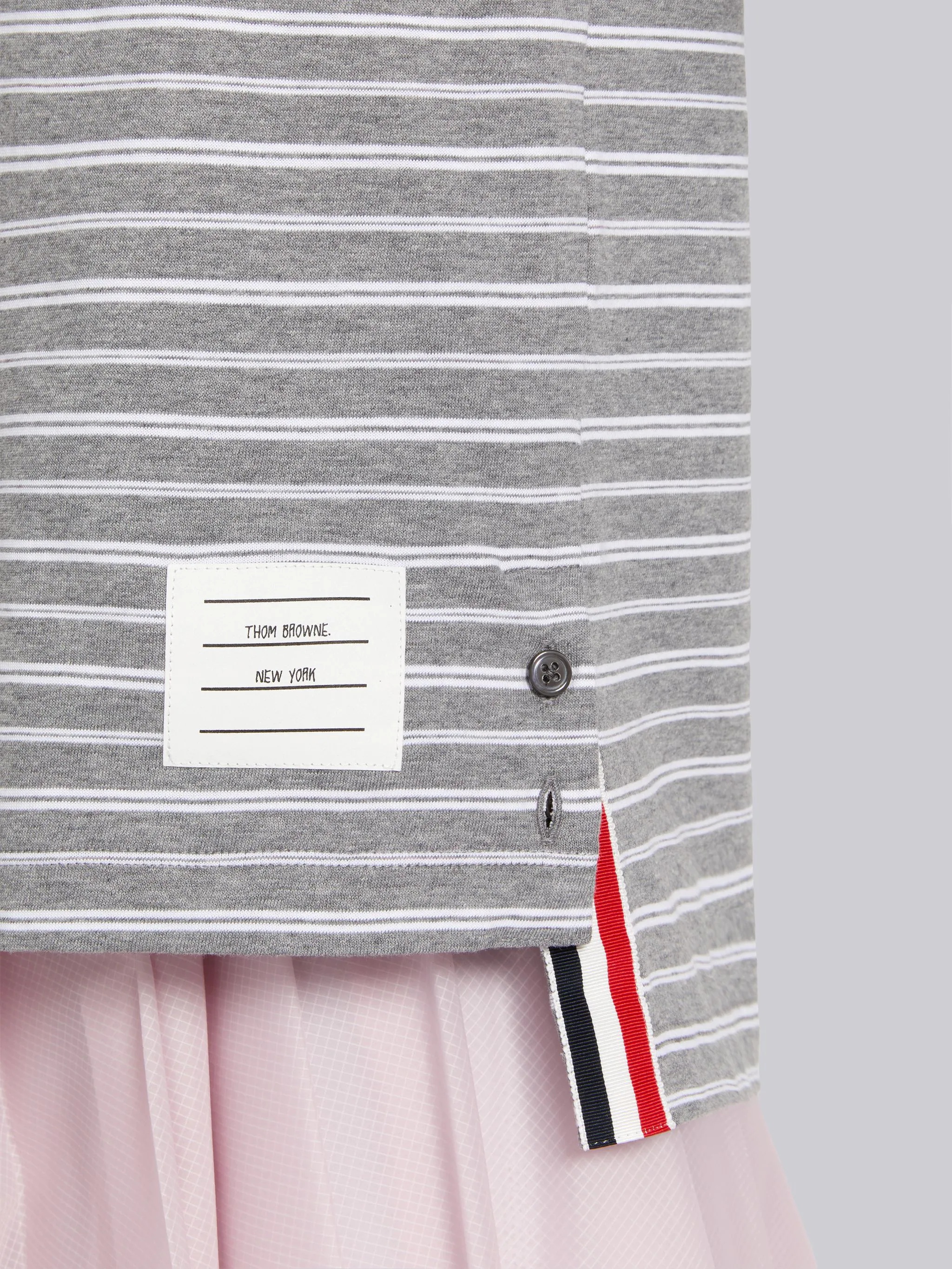 Medium Grey Organic Stripe Jersey Satin Stitch 3d Chest Flower Ringer Tee - 6