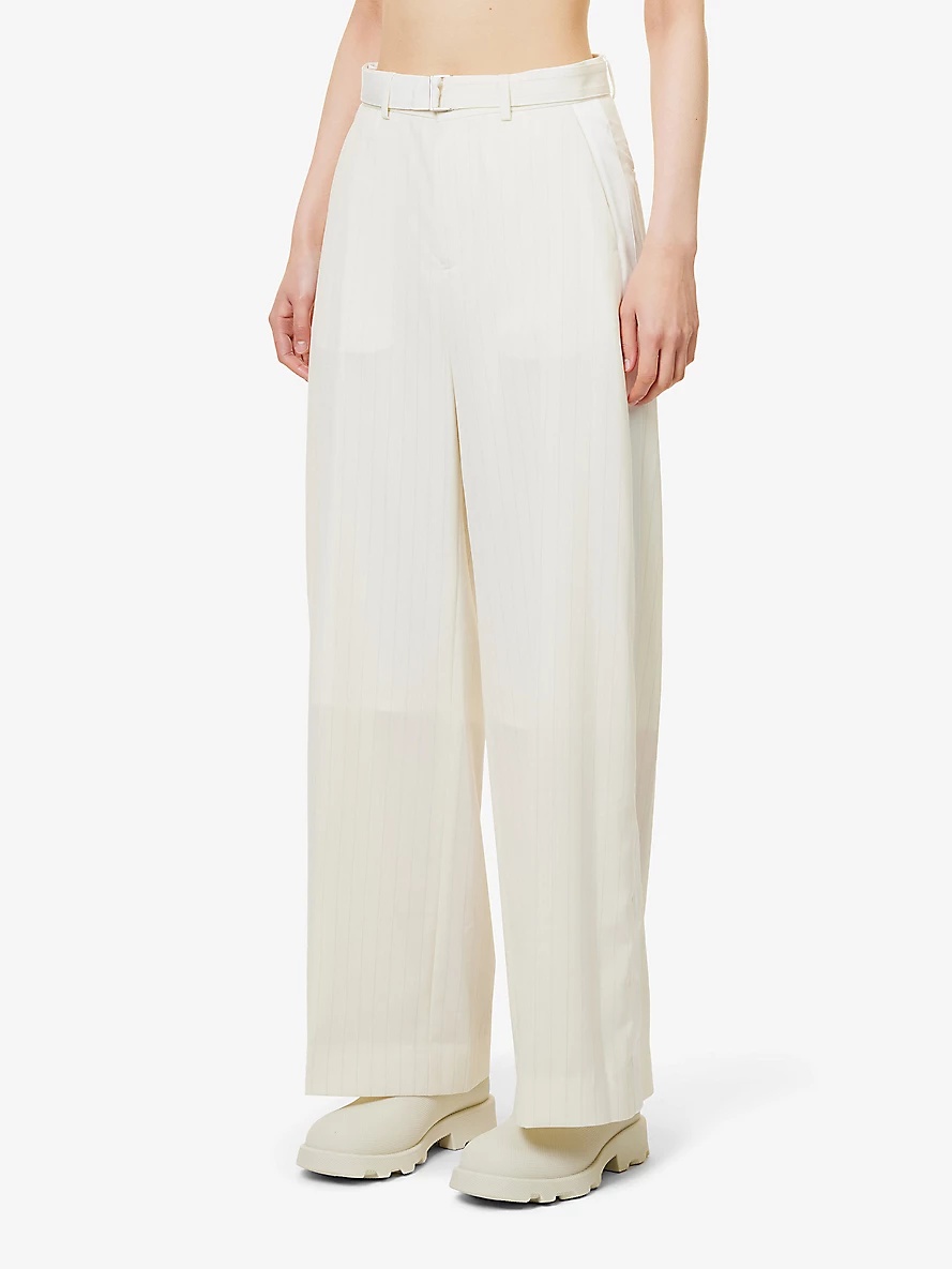 Chalk wide-leg high-rise woven trousers - 3