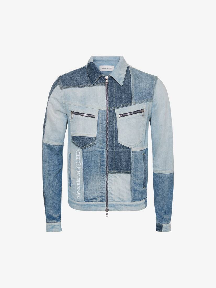 Men's Patchwork Denim Jacket in Washed Blue - 1