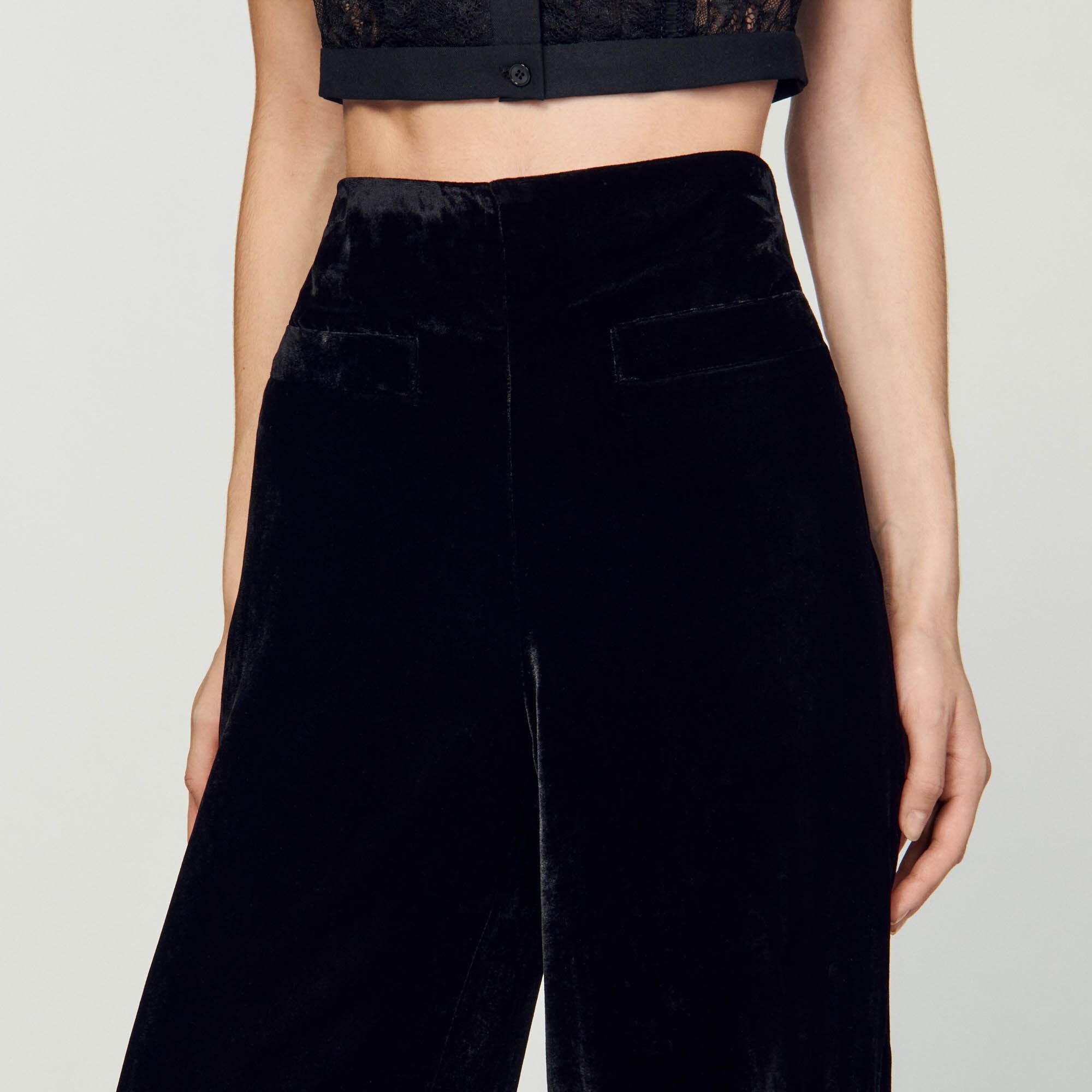 WIDE-LEG VELVET PANTS - 4
