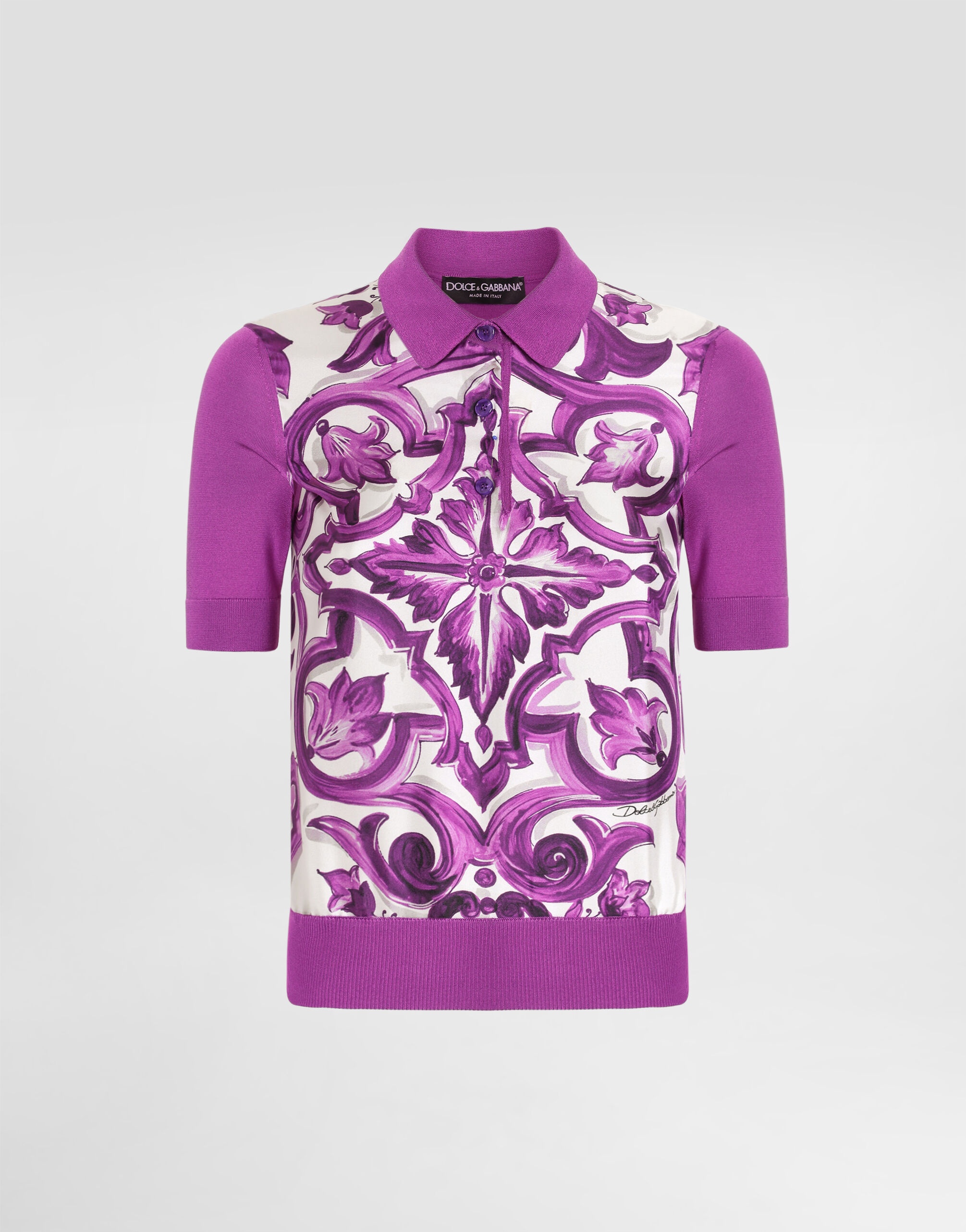 Majolica-print silk polo - 1