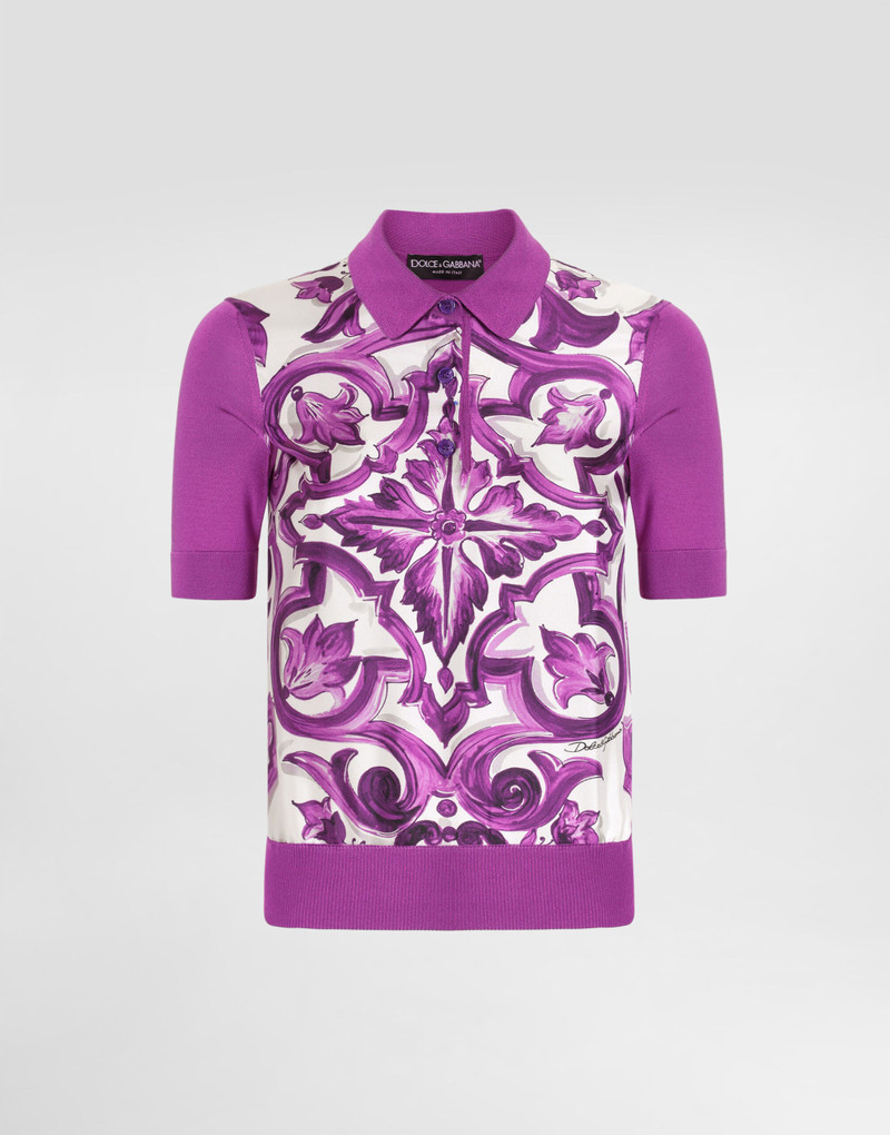 Majolica-print silk polo 1