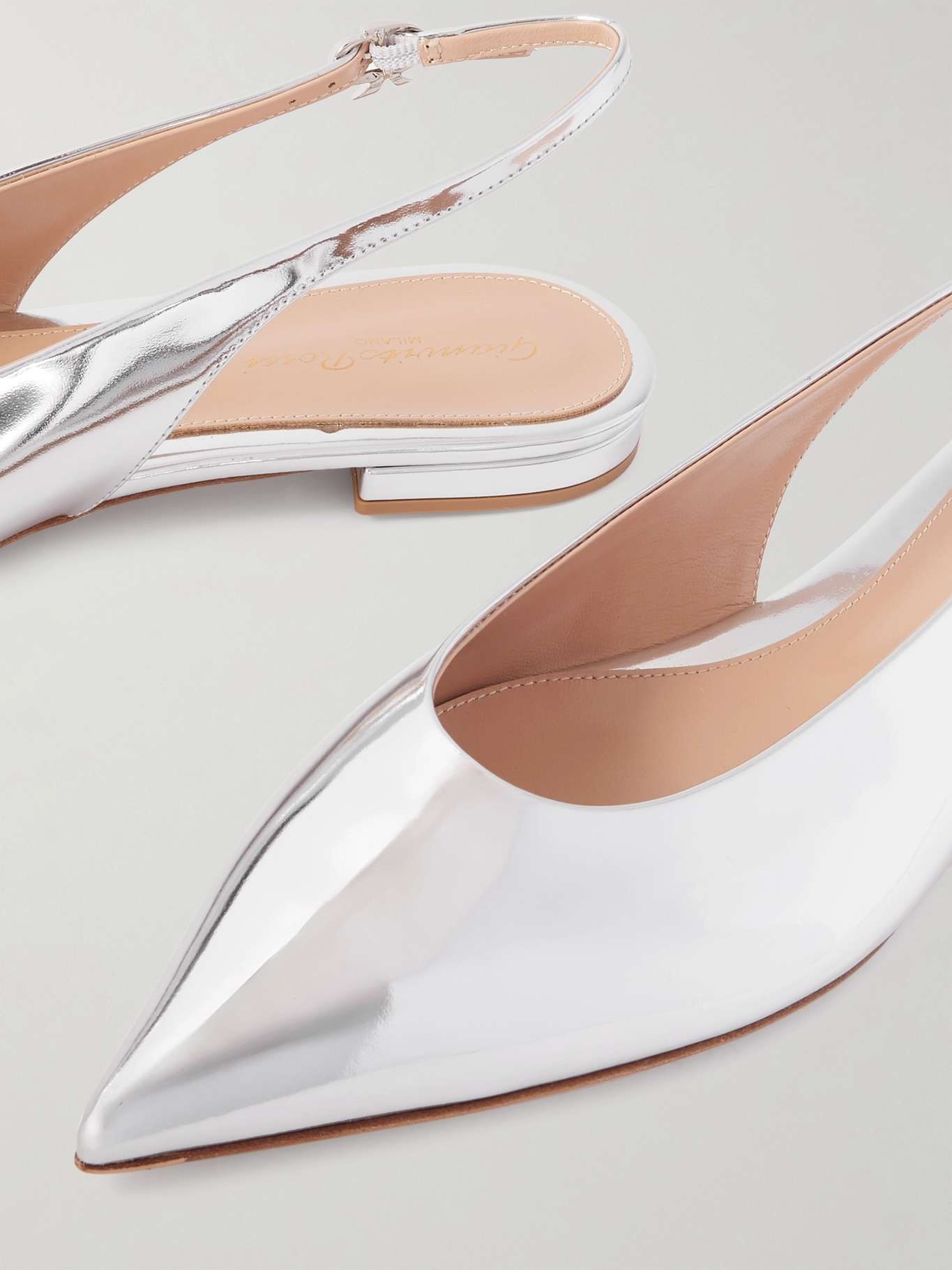 Mirrored-leather point-toe slingback flats Silver - 4