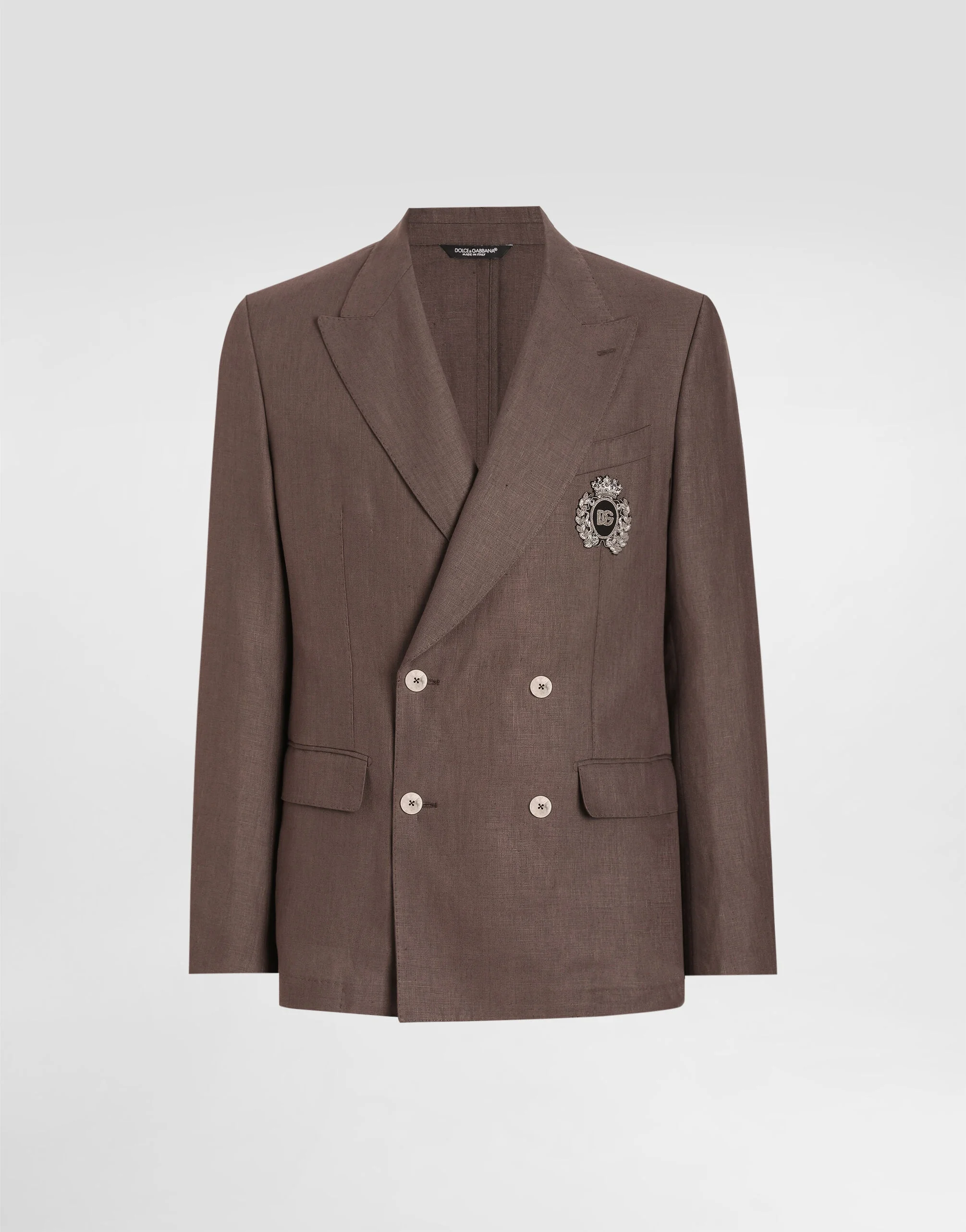 Double-breasted linen jacket with patch - 1