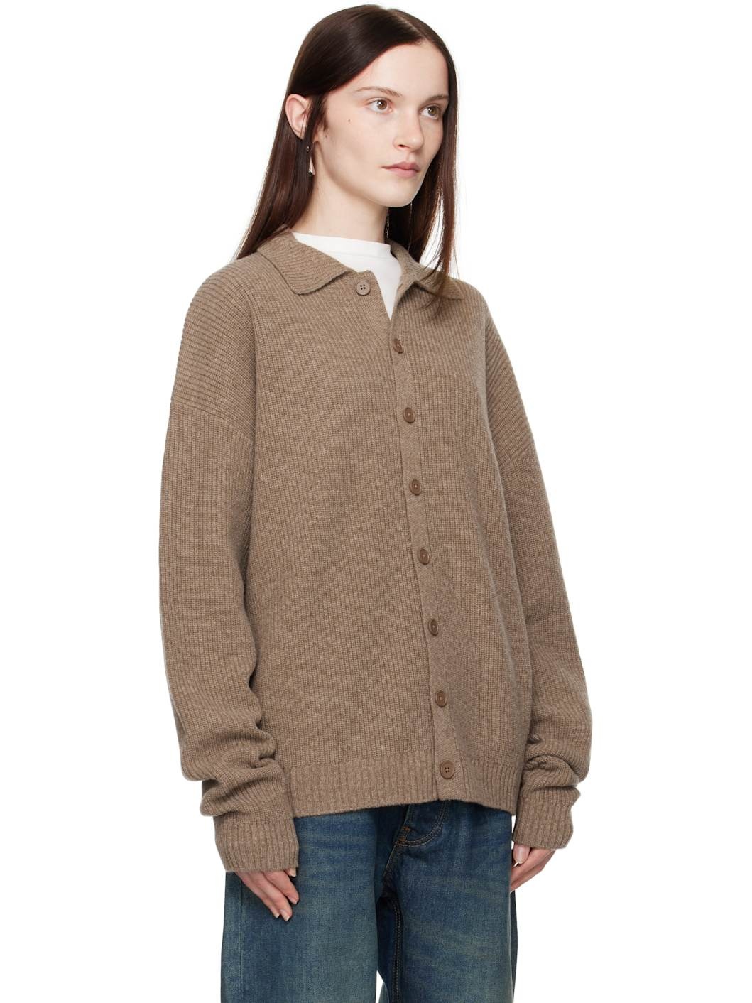 Brown Relaxed Knit Button Up Cardigan - 2