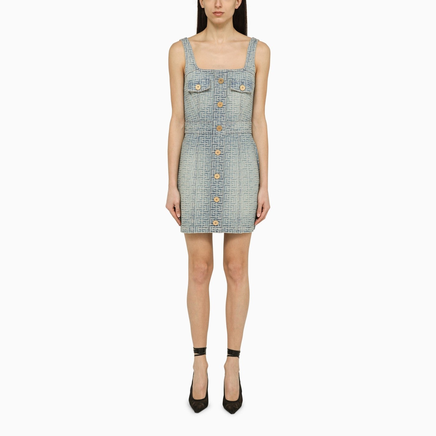 white christmas dresses Balmain Embellished Denim Mini Dress – Runway Catalog main image 1