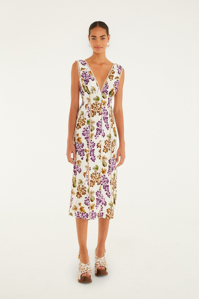Cream Grape Garden Lenzing Ecovero Viscose Midi Dress 1