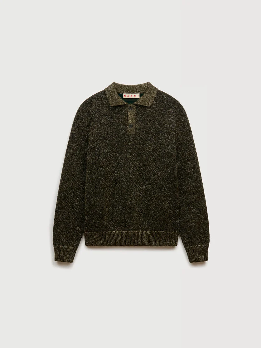 BLACK WOOL POLO SWEATER WITH LUREX DETAILING - 1