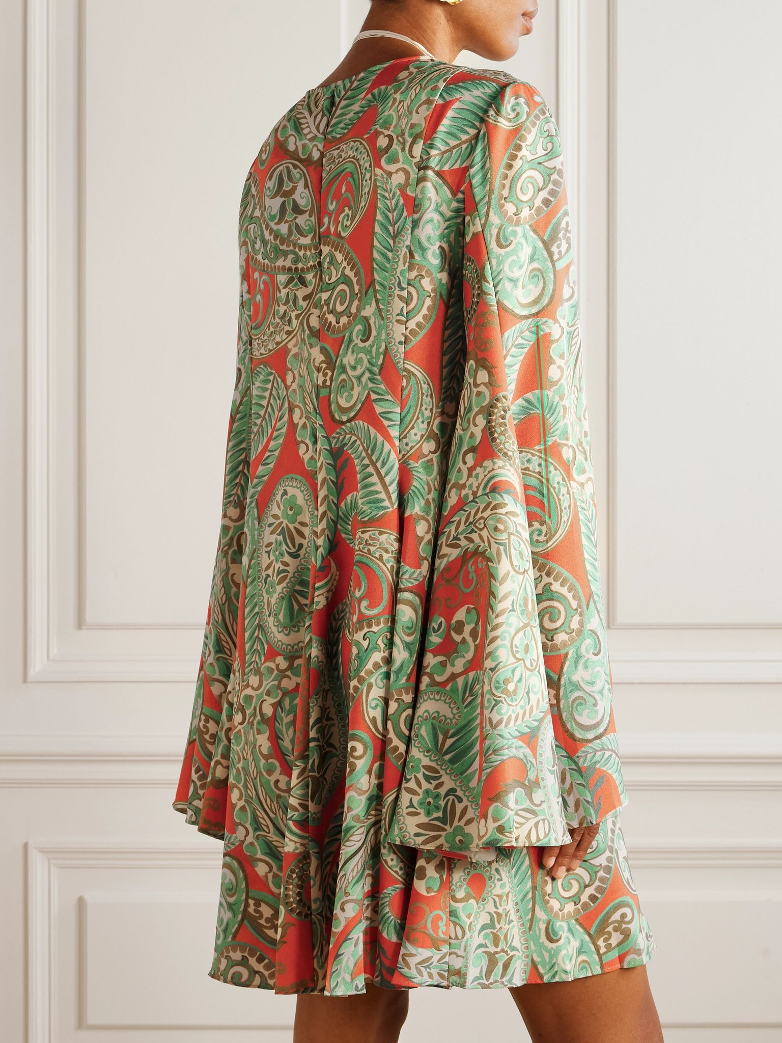 Pleated paisley-print crepe mini dress Multi - 3
