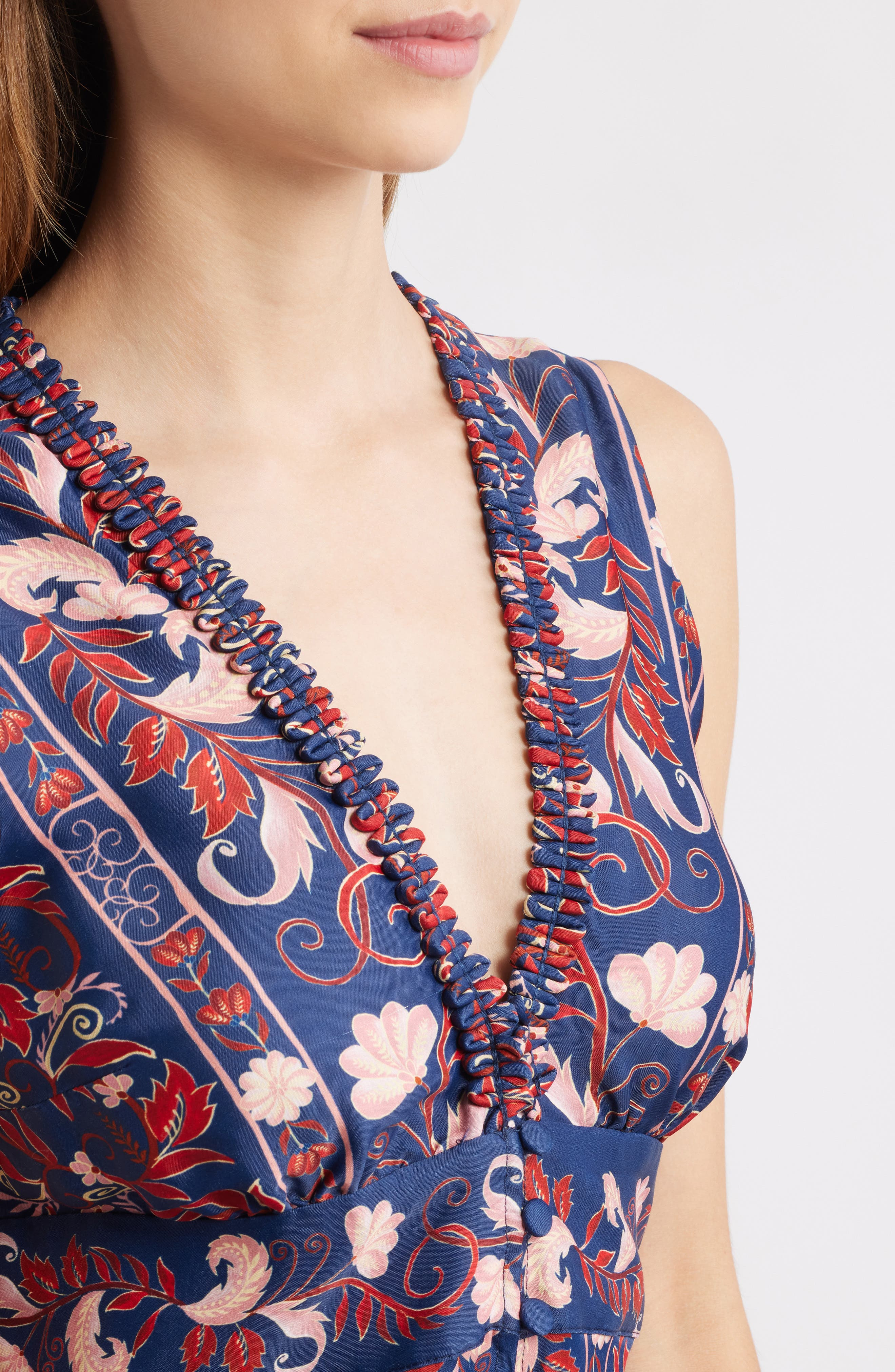 FARM Rio Boho Floral Scarf Print Sleeveless Midi Dress in Navy Blue at Nordstrom - 4