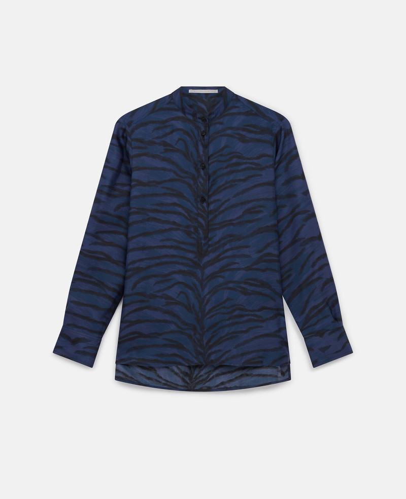 Tiger Print Grandfather Collar Shirt 1