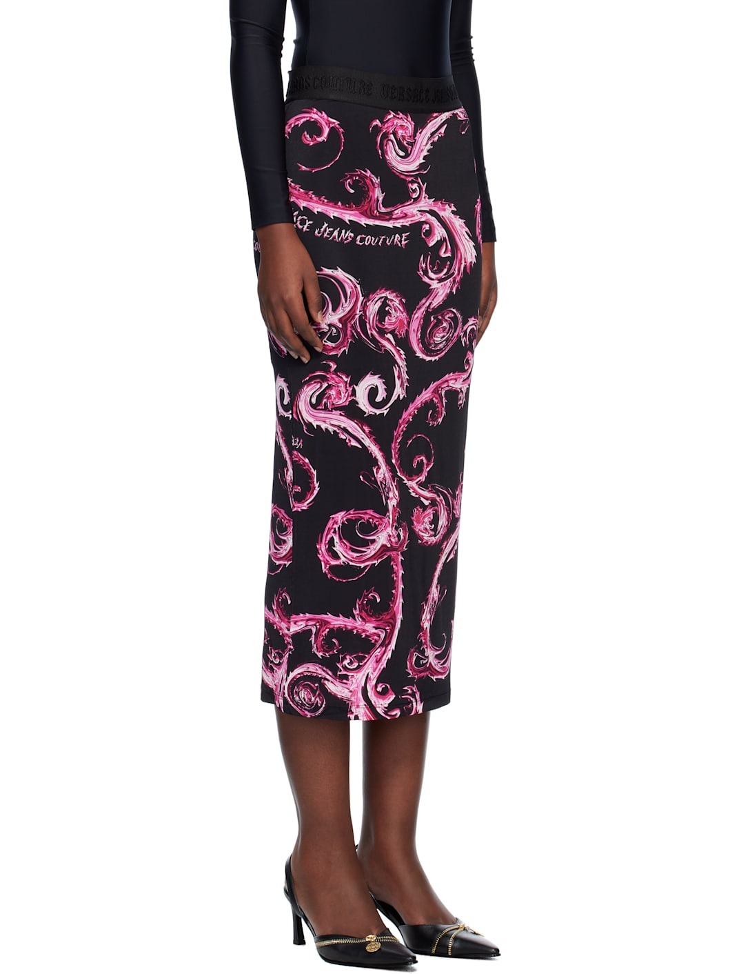 Black & Purple Barocco Midi Skirt - 2